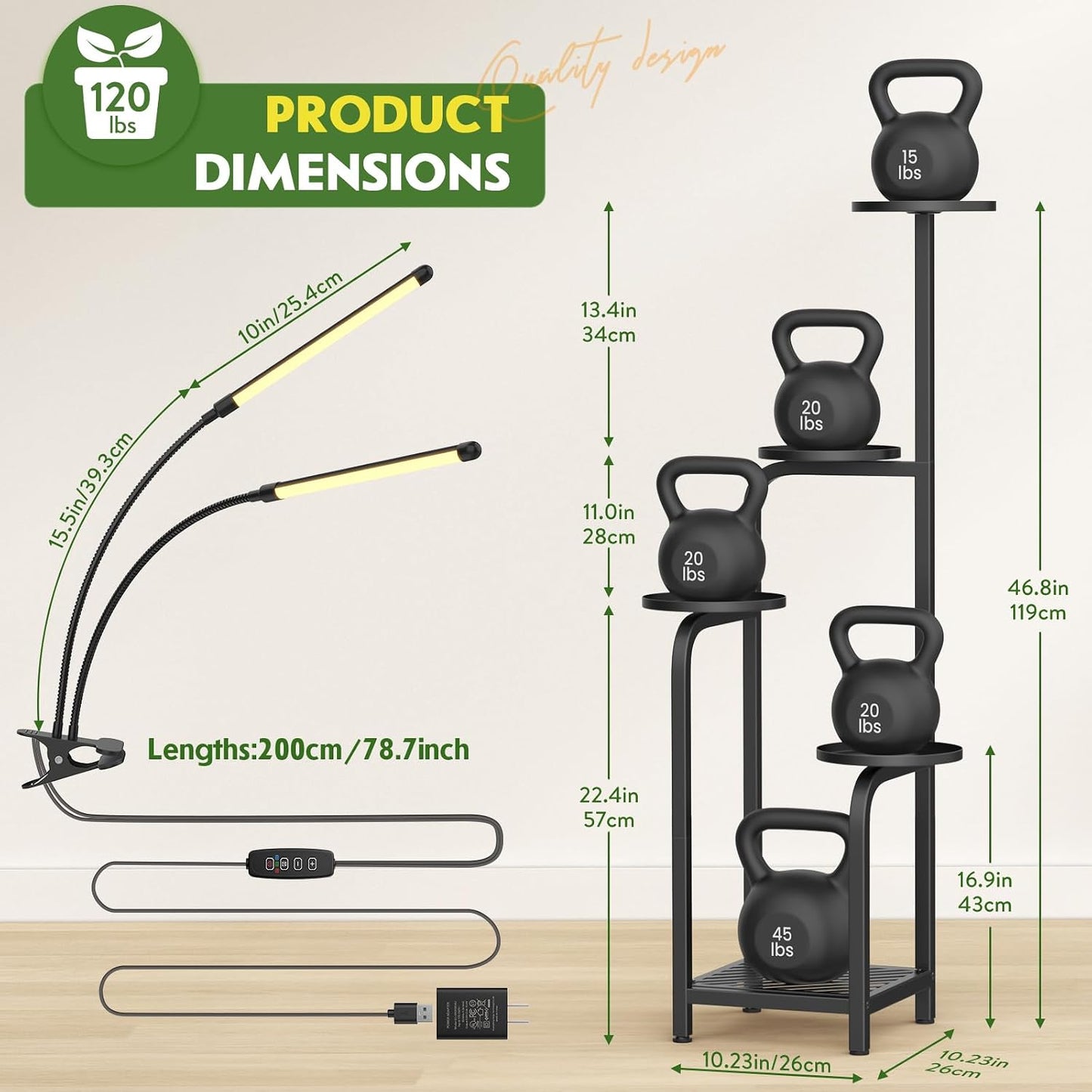TOSKING Tall 5-Tier Metal Plant Stand with Grow Light for Indoor Corners | Black | Full-Spectrum Lighting | Adjustable