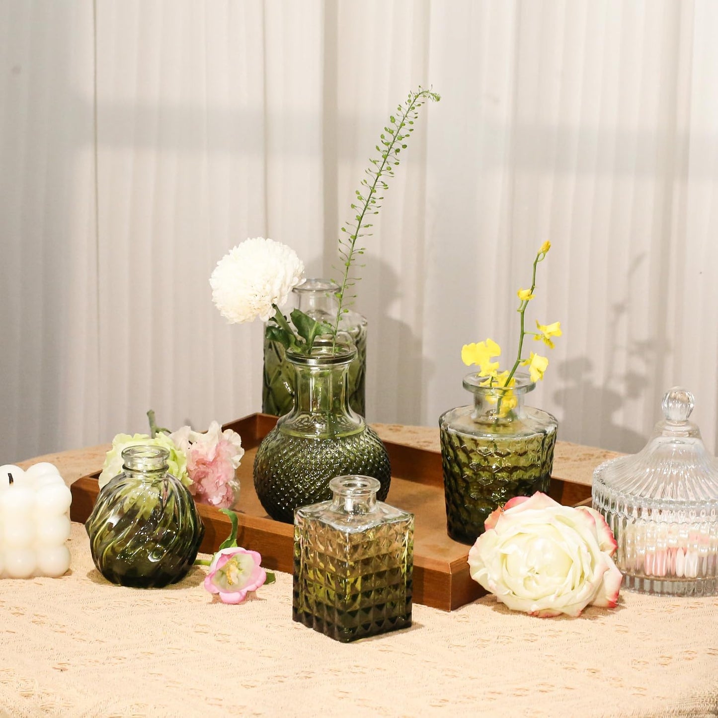 Clear Bud Vases for Flowers / Gradient Green / Set of 24