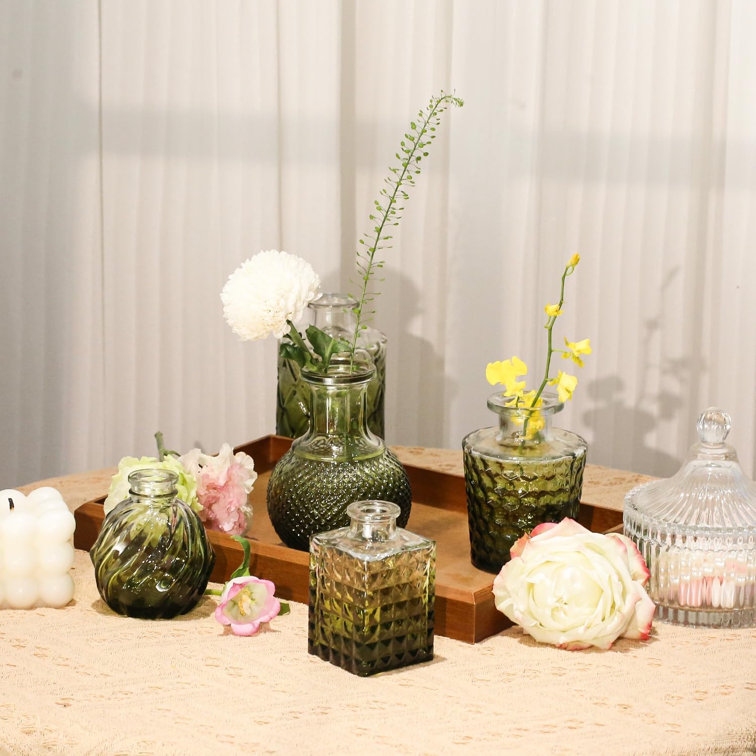 Clear Bud Vases for Flowers / Gradient Green / Set of 24