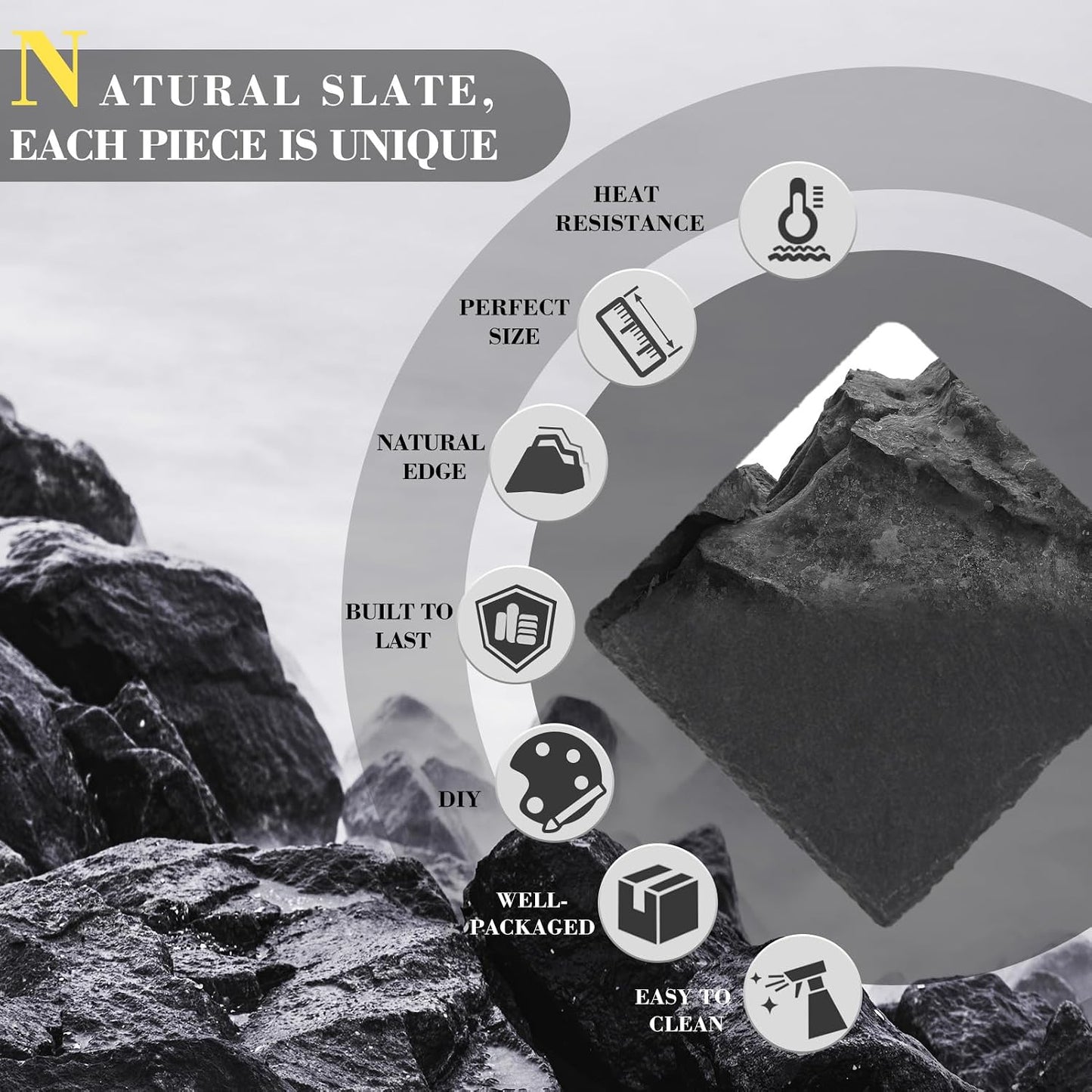 Metal Holder / Stone Coaster Set Tabletop Protection / Black / 4 Inch / Set of 8