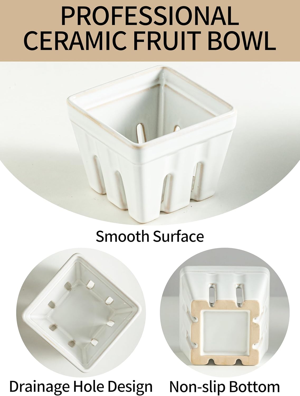 Ceramic Berry Basket / White / Square-4.0 Inch / Set of 2