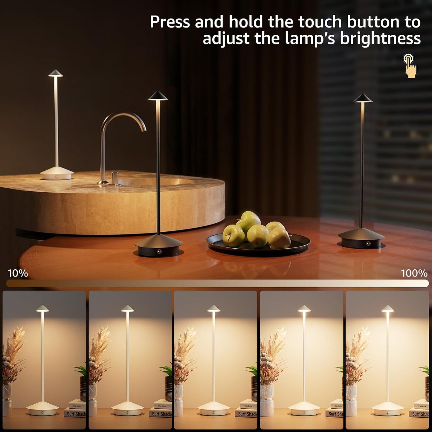Cordless LED Table Lamps,Portable Battery Desk Lamp,2 Pack,Beige | 6000mAh Rechargeable,3000K/4500K/6000K Touch