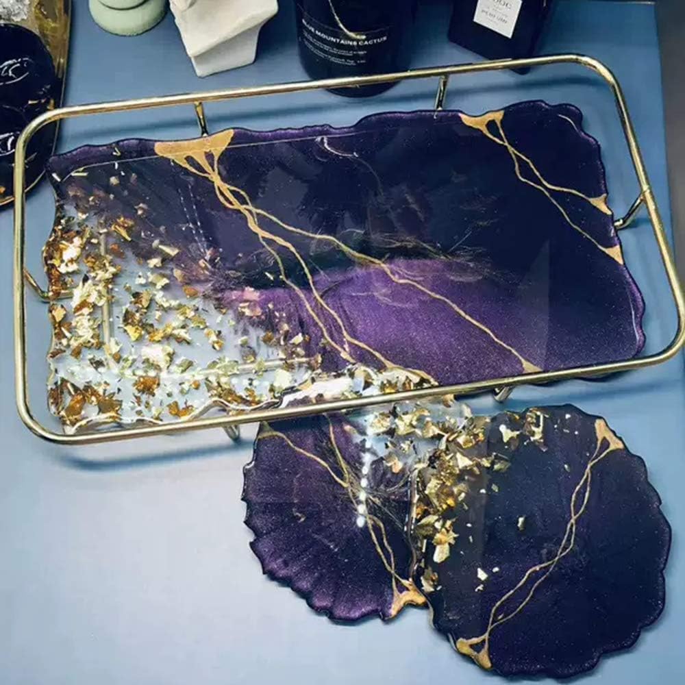 2 Size XL Large Tray Silicone Molds Epoxy Resin Geode Tray Mold / Gold / 14 Inch