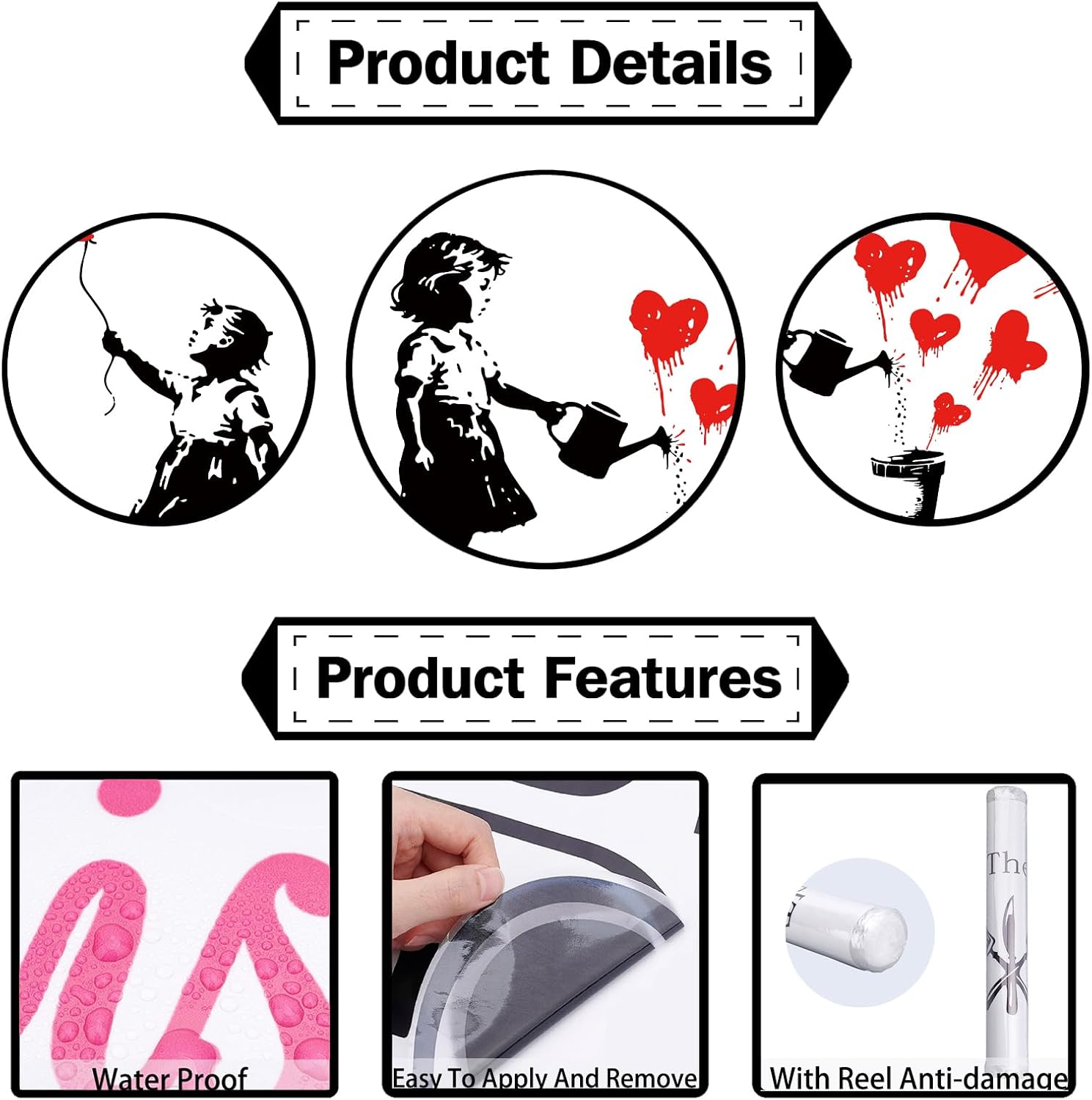 2 Sheets Banksy Wall Stickers Removable Vinyl Wall Decals Banksy Graffiti Art Mural / Balloons Girl