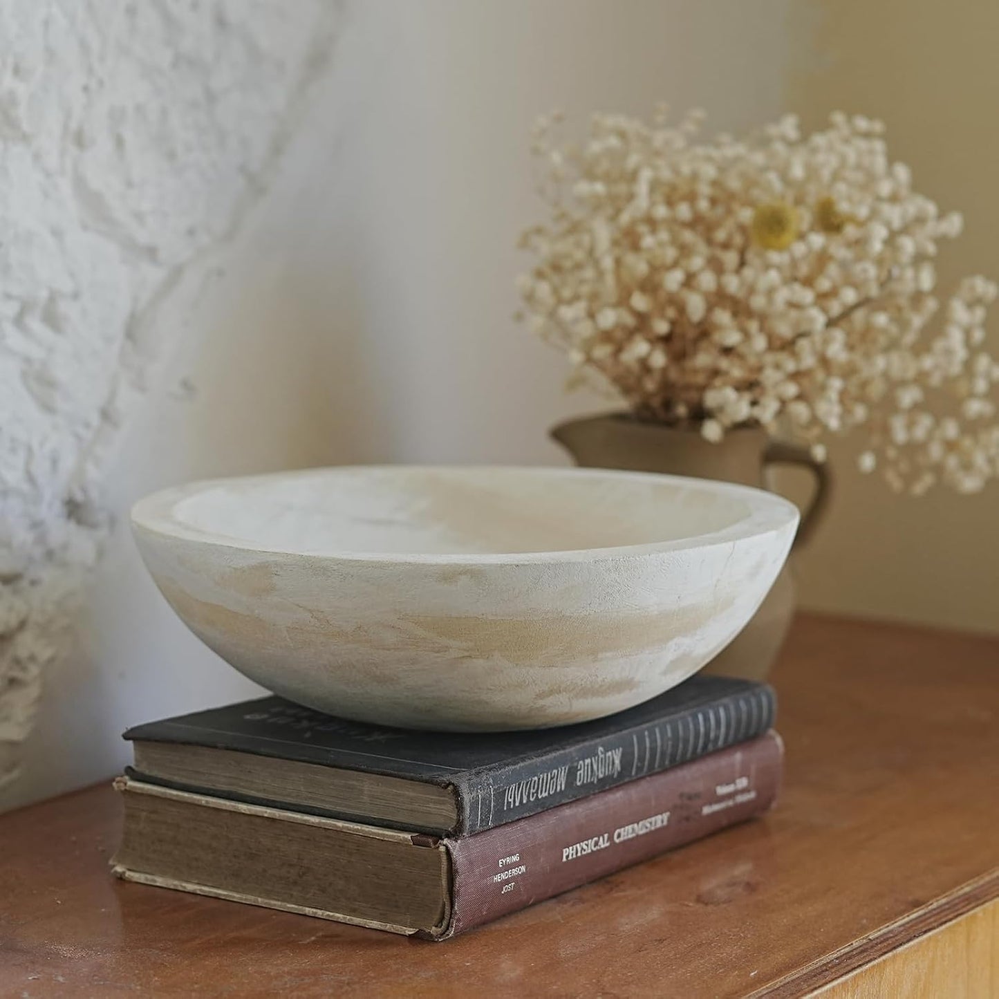wood dough bowl / Whitewashed