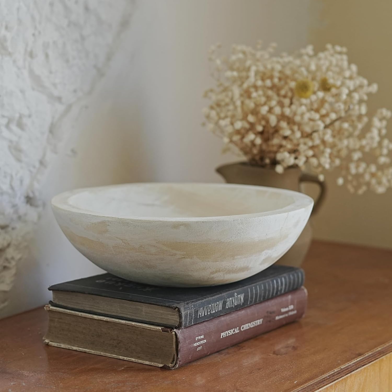 wood dough bowl / Whitewashed