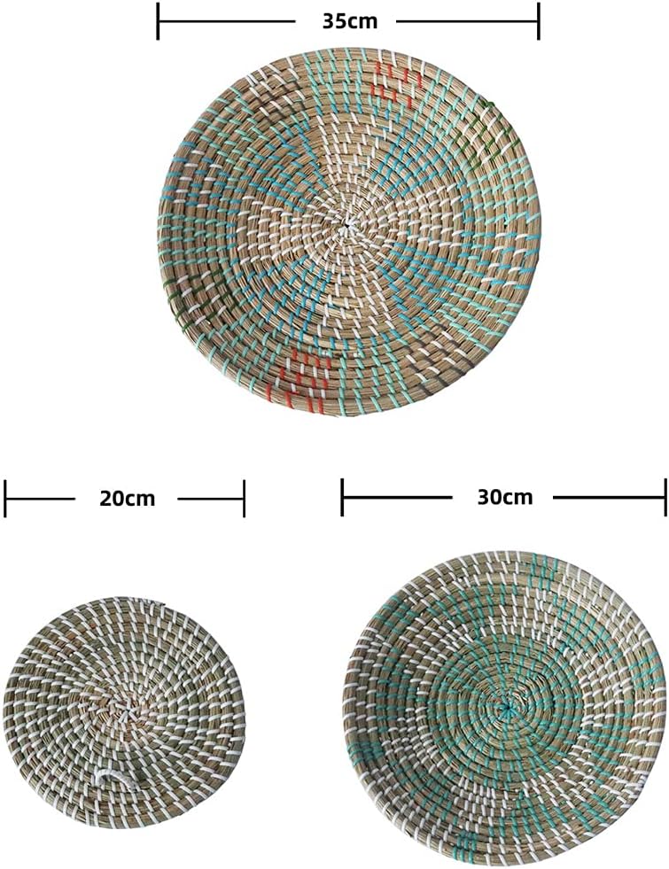 Boho Woven Wall Basket Decor Handmade Seagrass Round Hanging Decorative Fruit Dessert / Set of 3