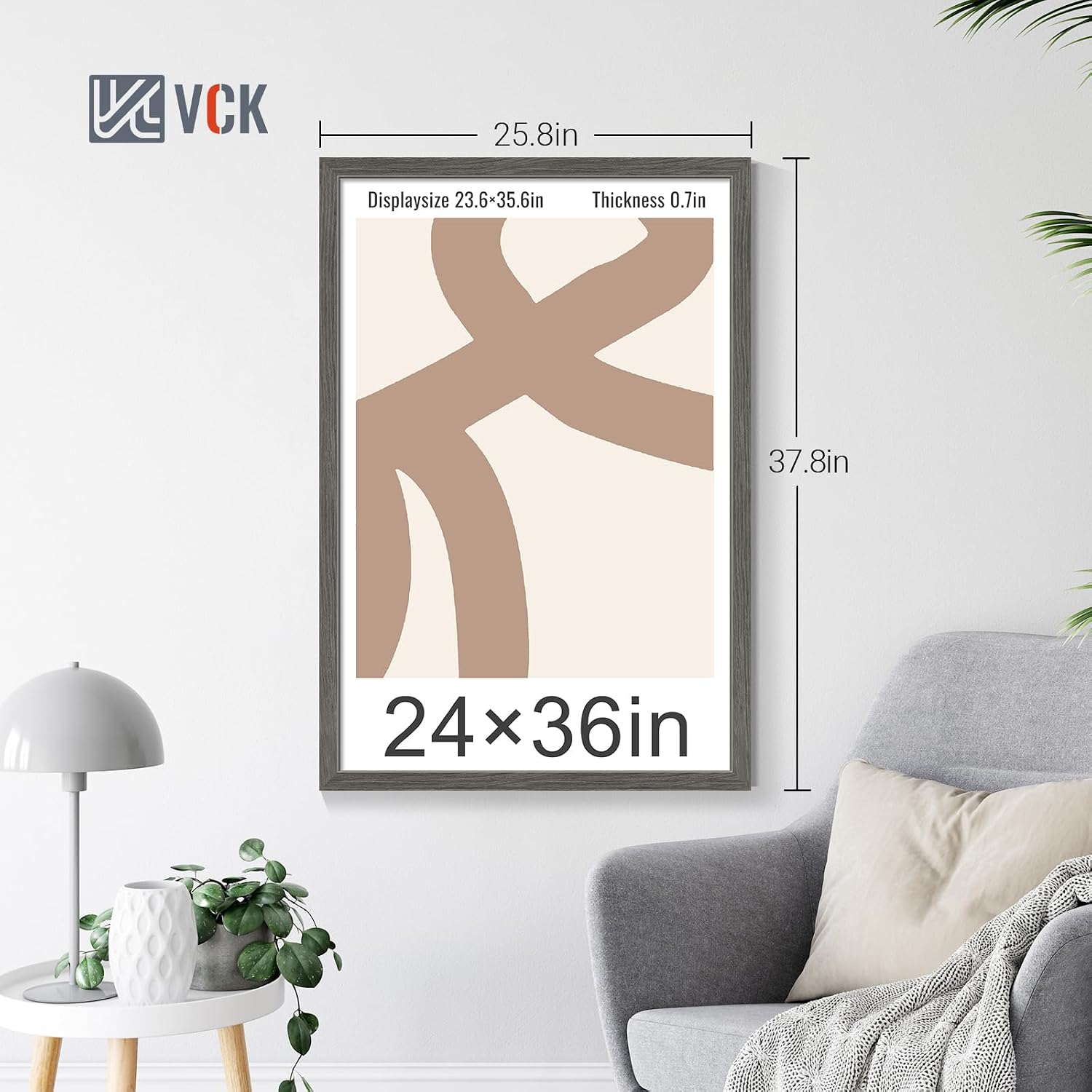 VCK 24x36 Poster Frame Gray 4 Pack, Wide Thick Wood Border, for Prints | Exclusive Woodgrain, Wall Hanging, HD