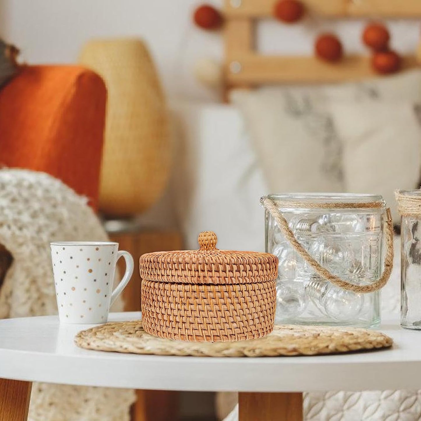 Hand Woven Rattan Basket for Desktop or Decorative Use