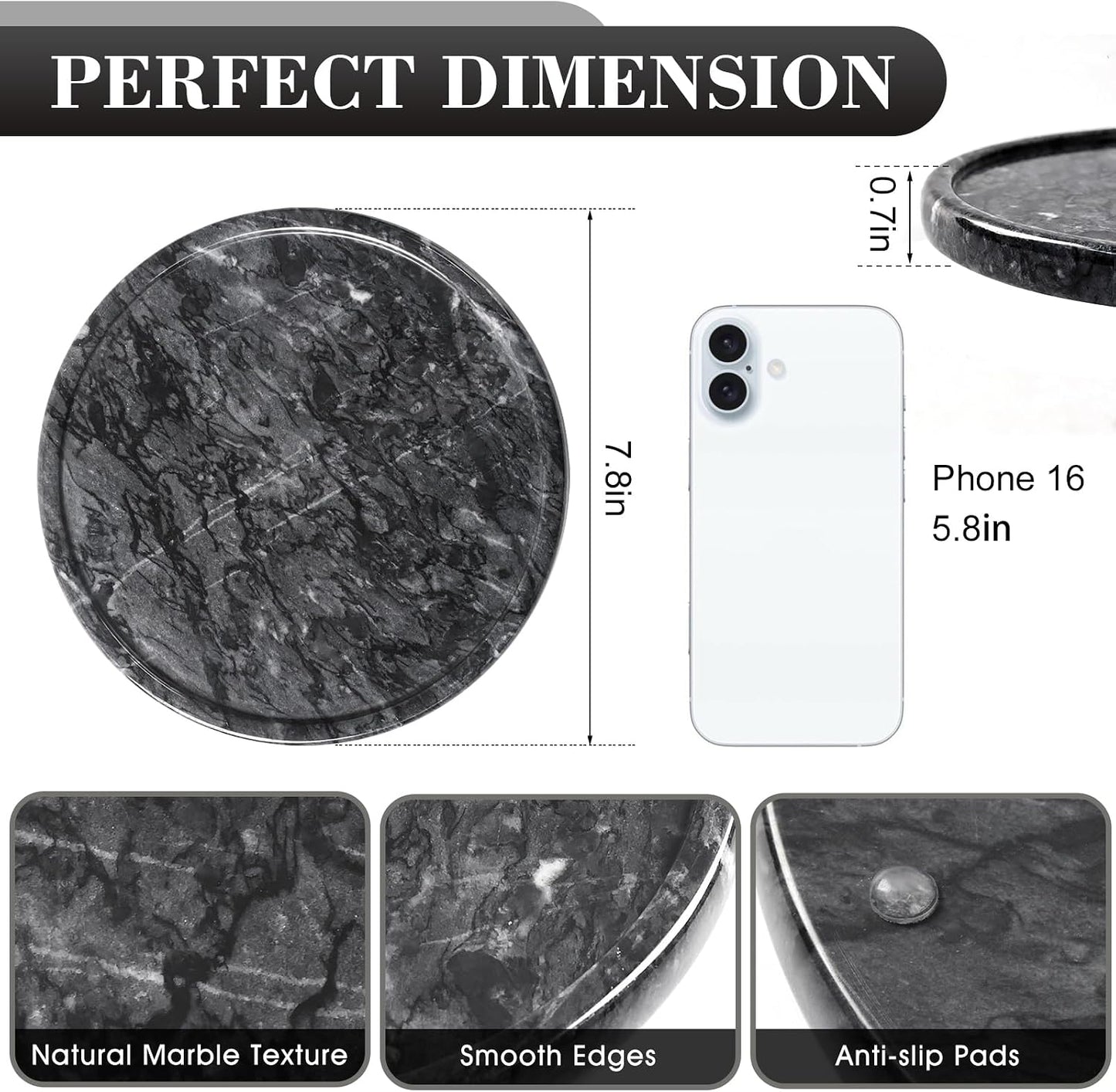 Natural Round Marble Tray / Black