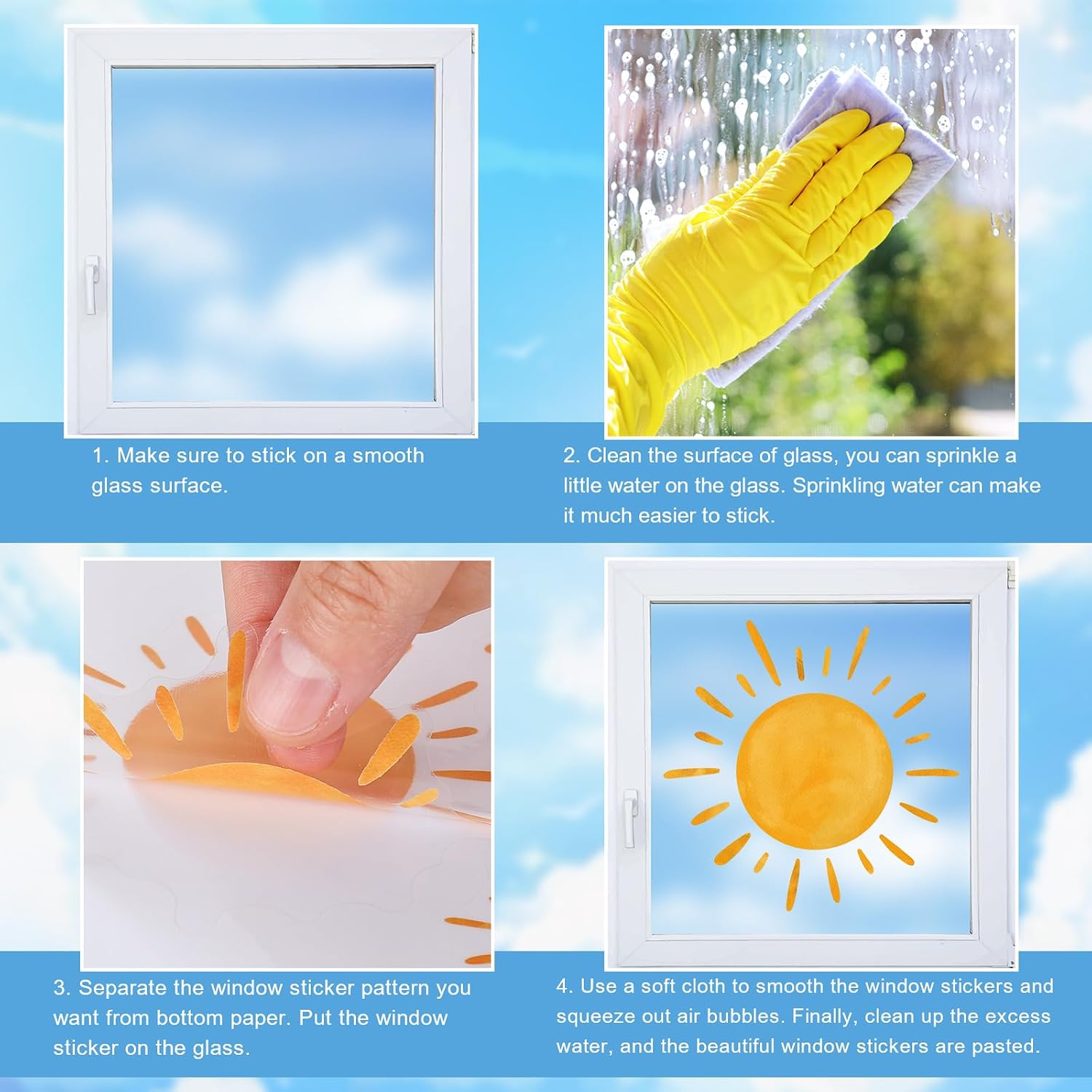 9 Sheet Boho Sun Wall Stickers Watercolor Sun Decals Sunshine Removable Self-Adhesive Wall / Yellow