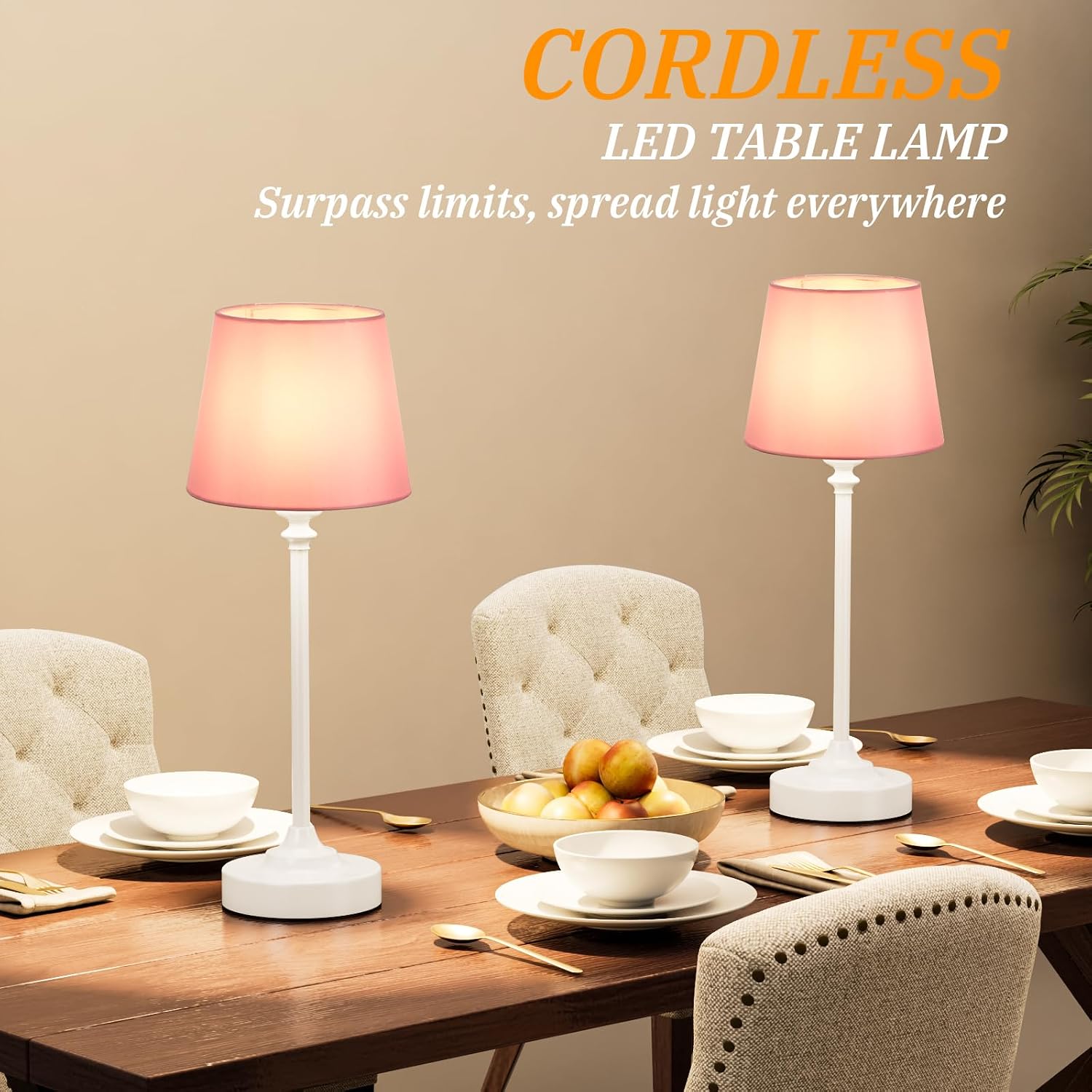 Cordless Table Lamps Rechargeable Set - 2 Pack White 4000mAH Battery Operated Lamps for Decor, 3000K Stepless Dimming
