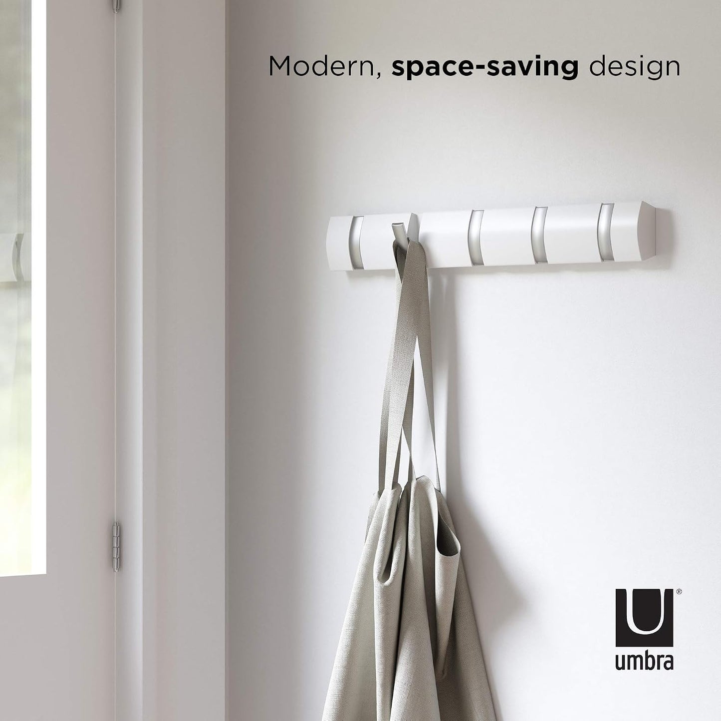5 Hooks / Flip Wall-Mounted Coat Rack / White/nickel / 5-hook