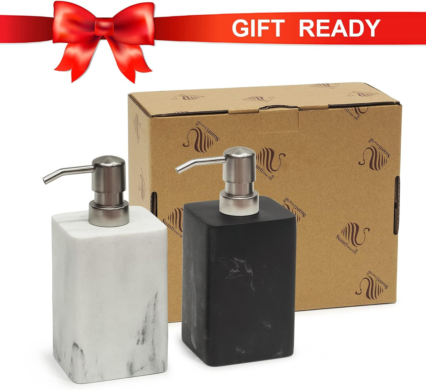2pcs Hand Soap and Lotion Dispenser Sets for Bathroom Countertop,Black Marble Texture Resin Stone Liqiud Dish Soap