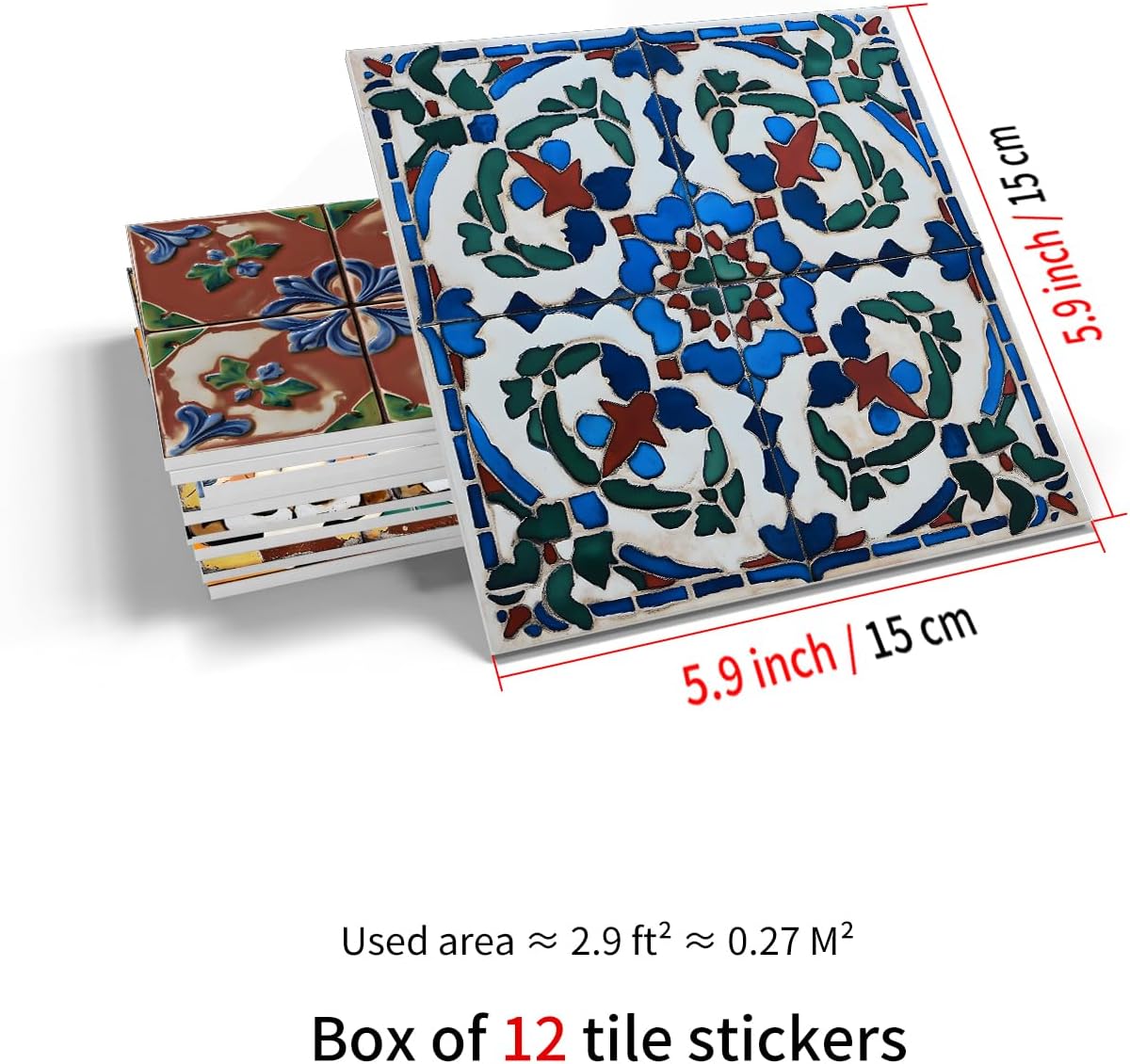 Tile Stickers Peel and Stick Kitchen Backsplash Self Adhesive Bathroom / 5.91 x 5.91 / Set of 12