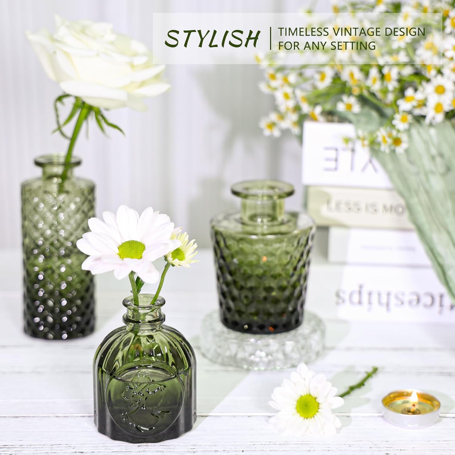 Mini Vintage Vase for Rustic / Green / Set of 24