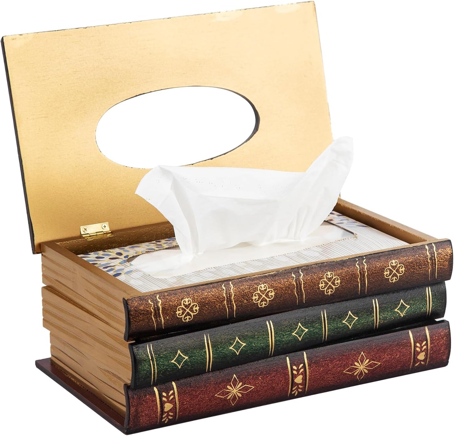 Crafted Classical Retro Wooden Antique Book Tissue Box Cover Rectangular Tissue Holder Dispenser