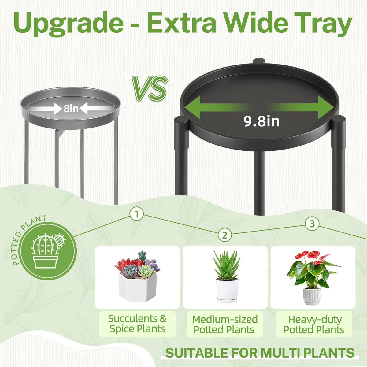 iDavosic.ly 3 Tier Plant Stand Indoor Outdoor, 10 In Wide Metal Tray, Black | Vertical Metal Corner Heavy Duty Multiple
