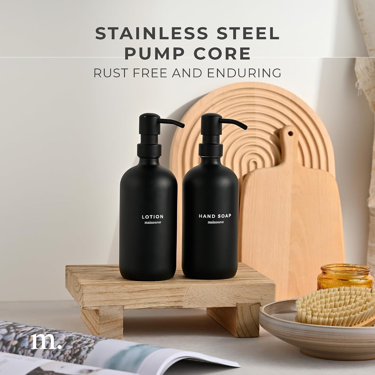MaisoNovo Soap Dispenser 2-Piece Set | 16.9oz Black Bottles with Black Plastic Pumps