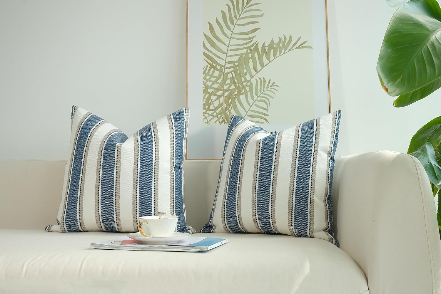 Stripe Throw Pillow Covers Farmhouse Pillowcases / Blue / 18 x 18 / Set of 2