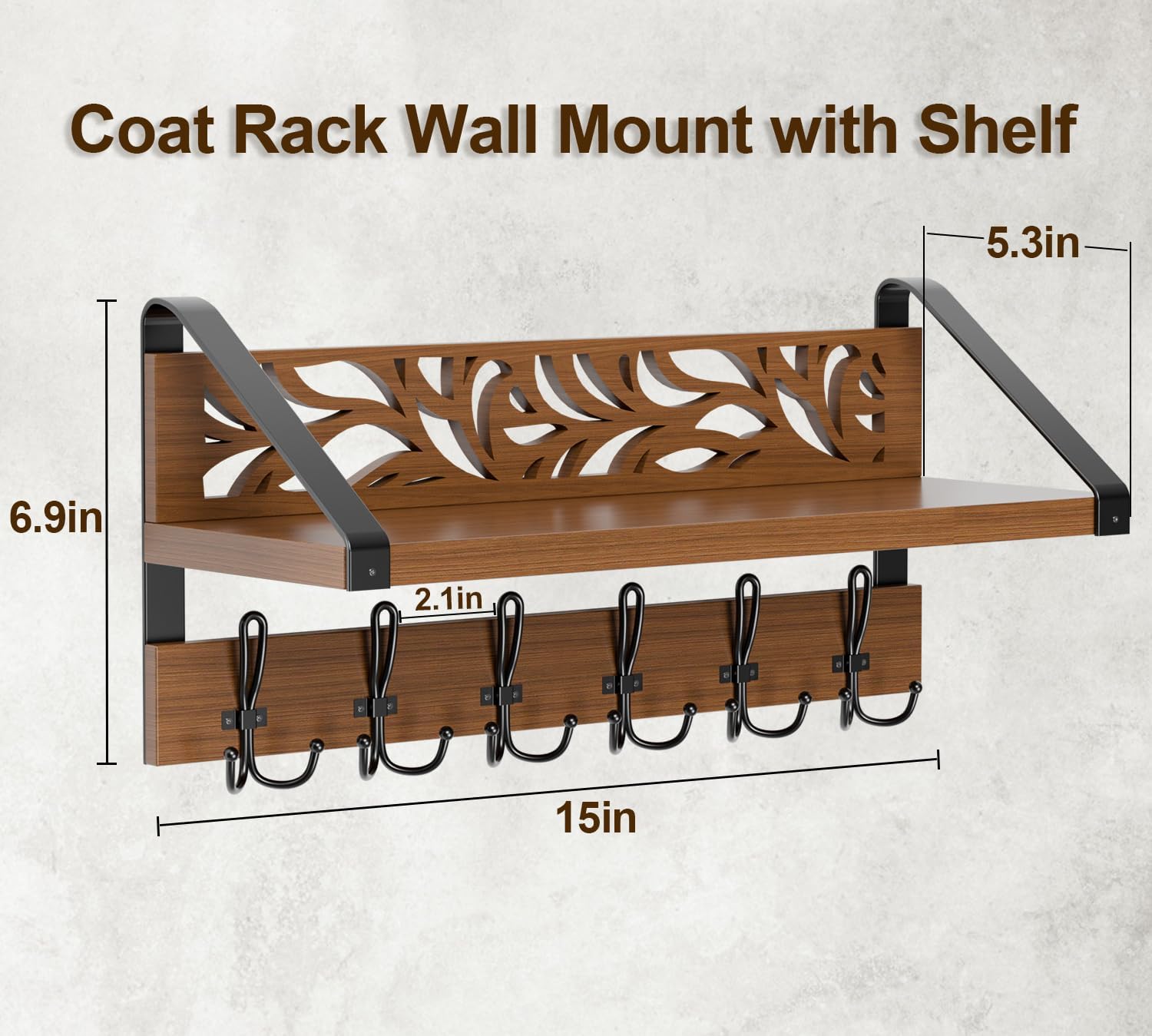 Rustic Brown 15" Wood Organizer / Brown and Black / 2 Inch