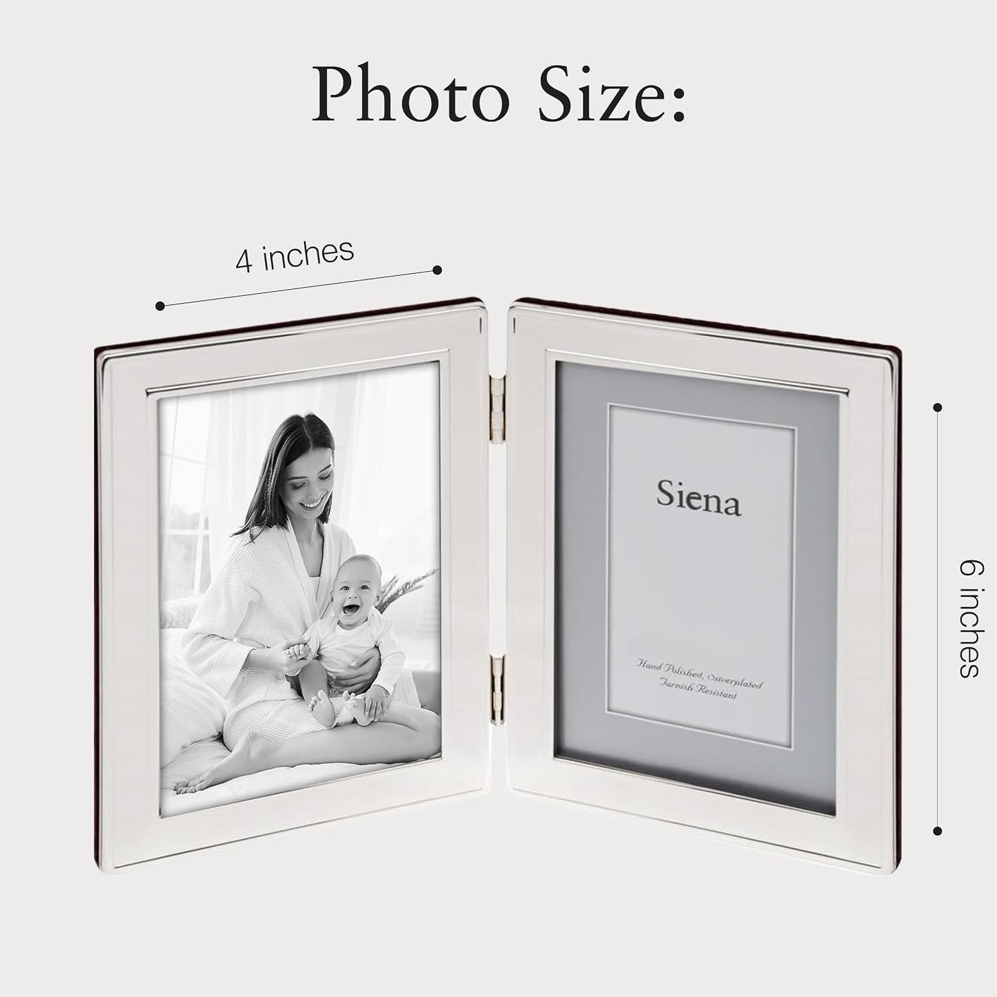 Siena Double Border Plain Silver Picture Frame, Tarnish Resistant Finish, Perfect Photo Frame for any End Table