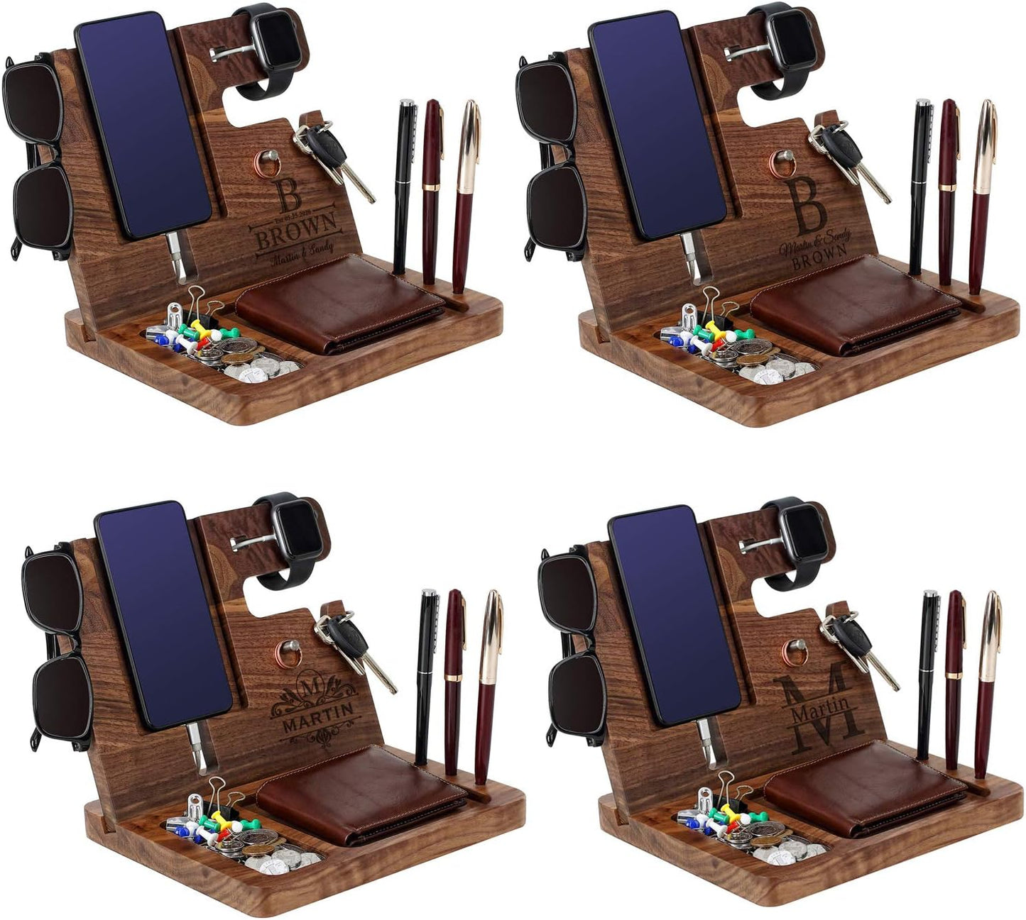 awofer Gifts for Men - Ebony Wood Phone Docking Station - Nightstand with Key Holder, Wallet Stand and Watch Organizer
