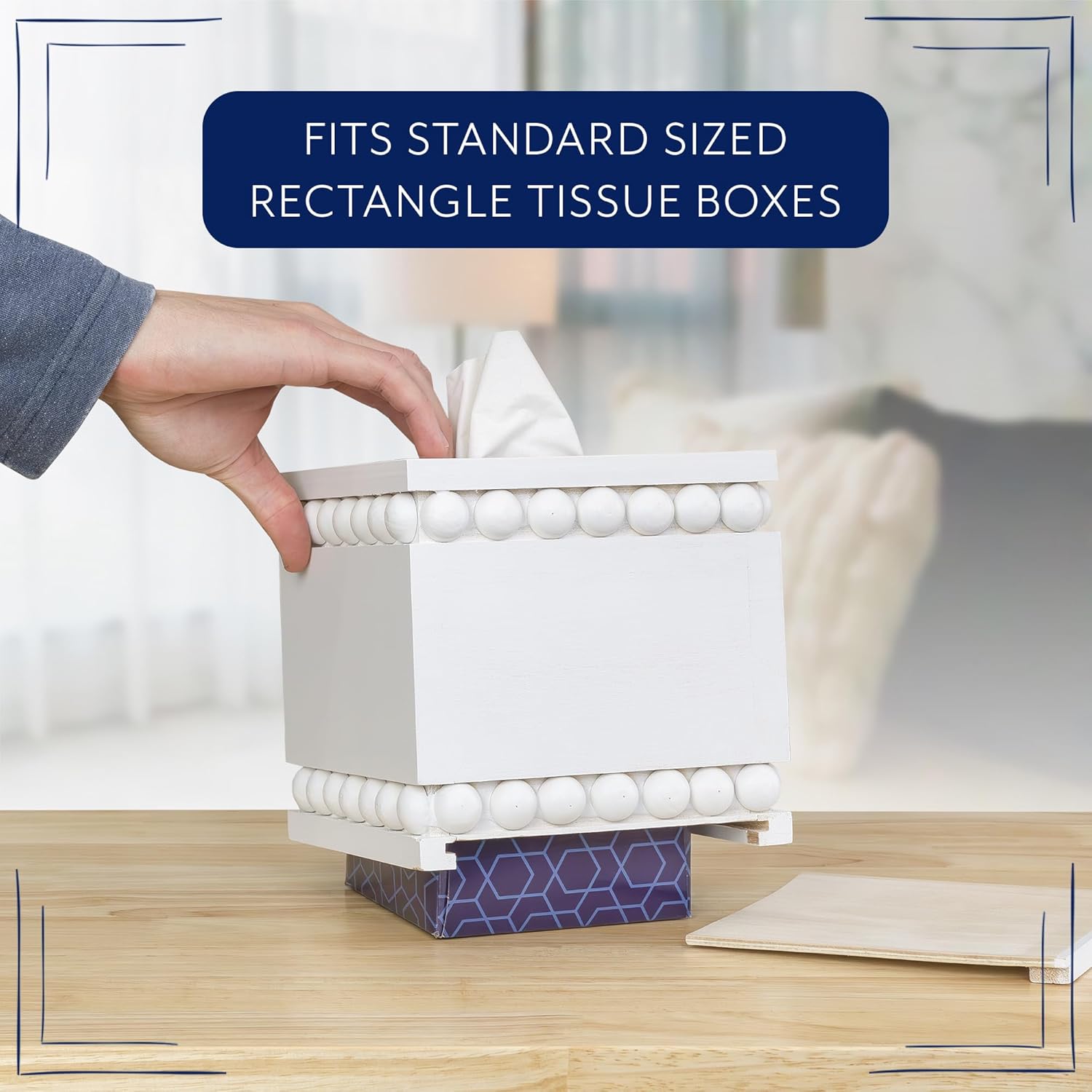 Rustic Farmhouse Wood Tissue Holder / Square / White