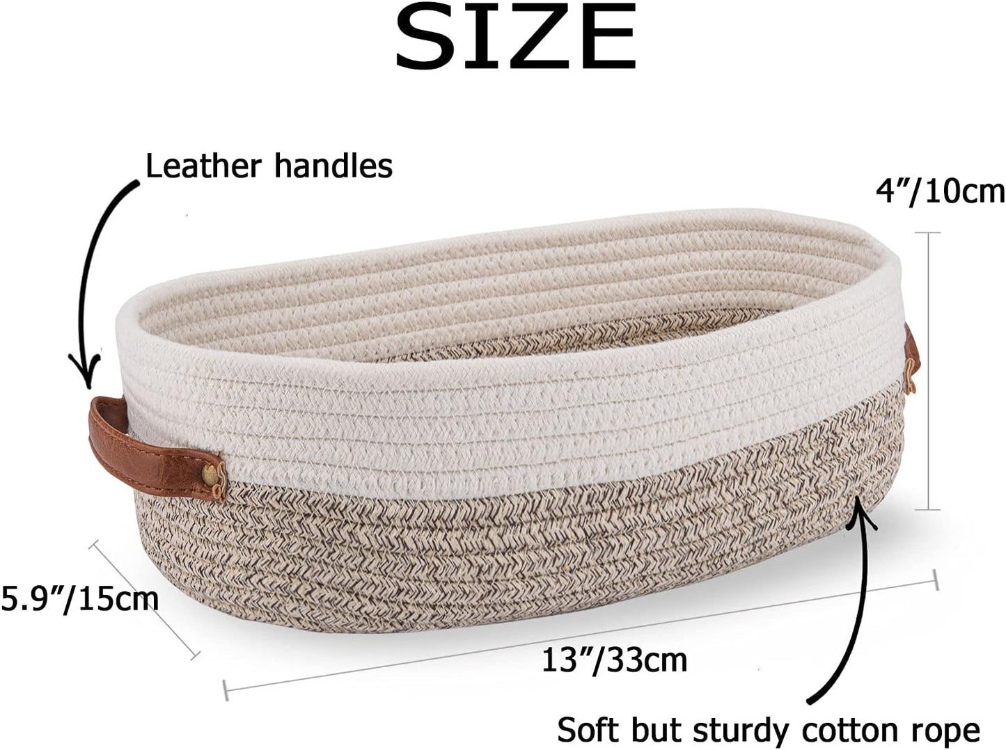 Farmhouse Home Decor Organizing Basket / Apricot Stitching White