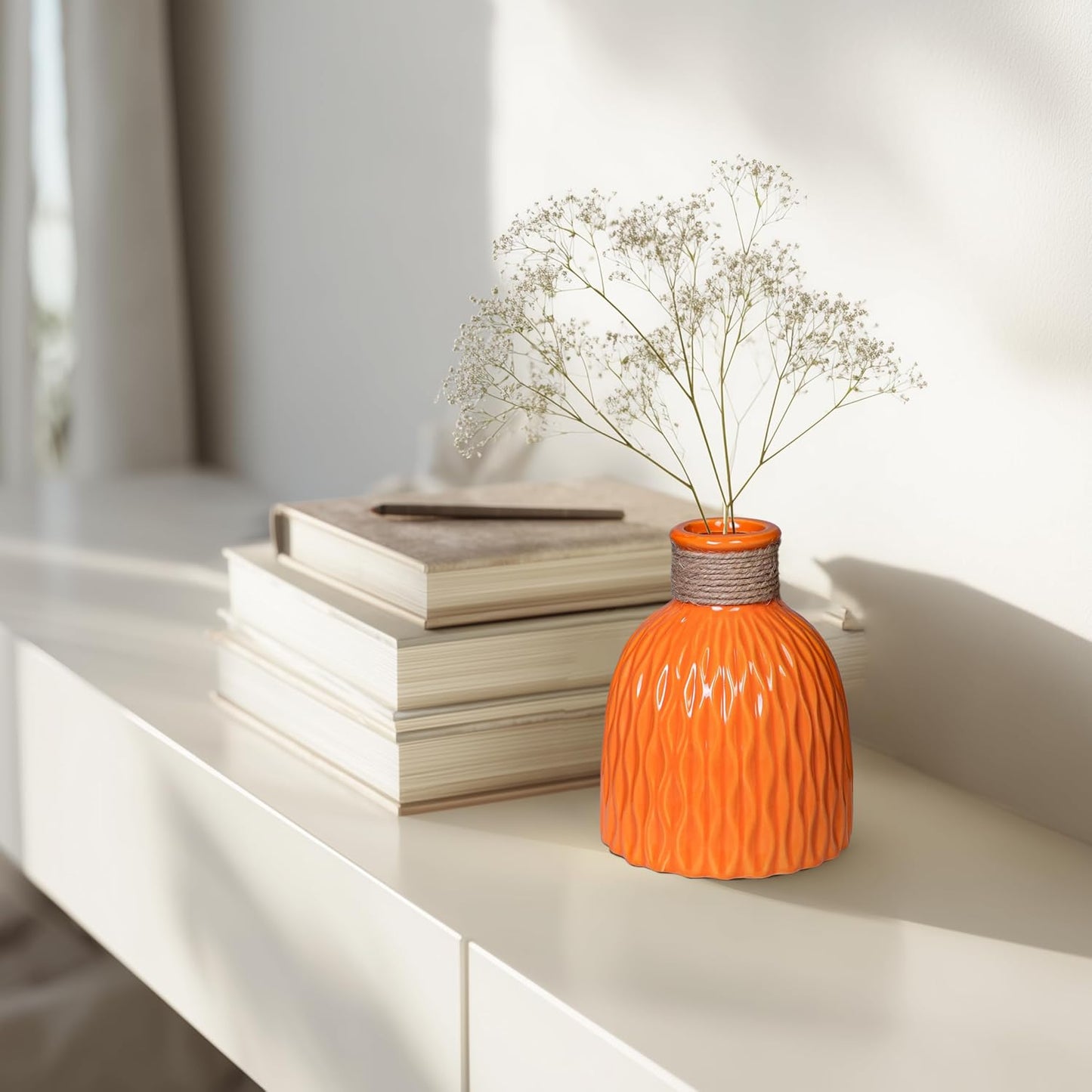 Ceramic Vase / Small Ceramic Flower Vase / Orange / 6 Inch