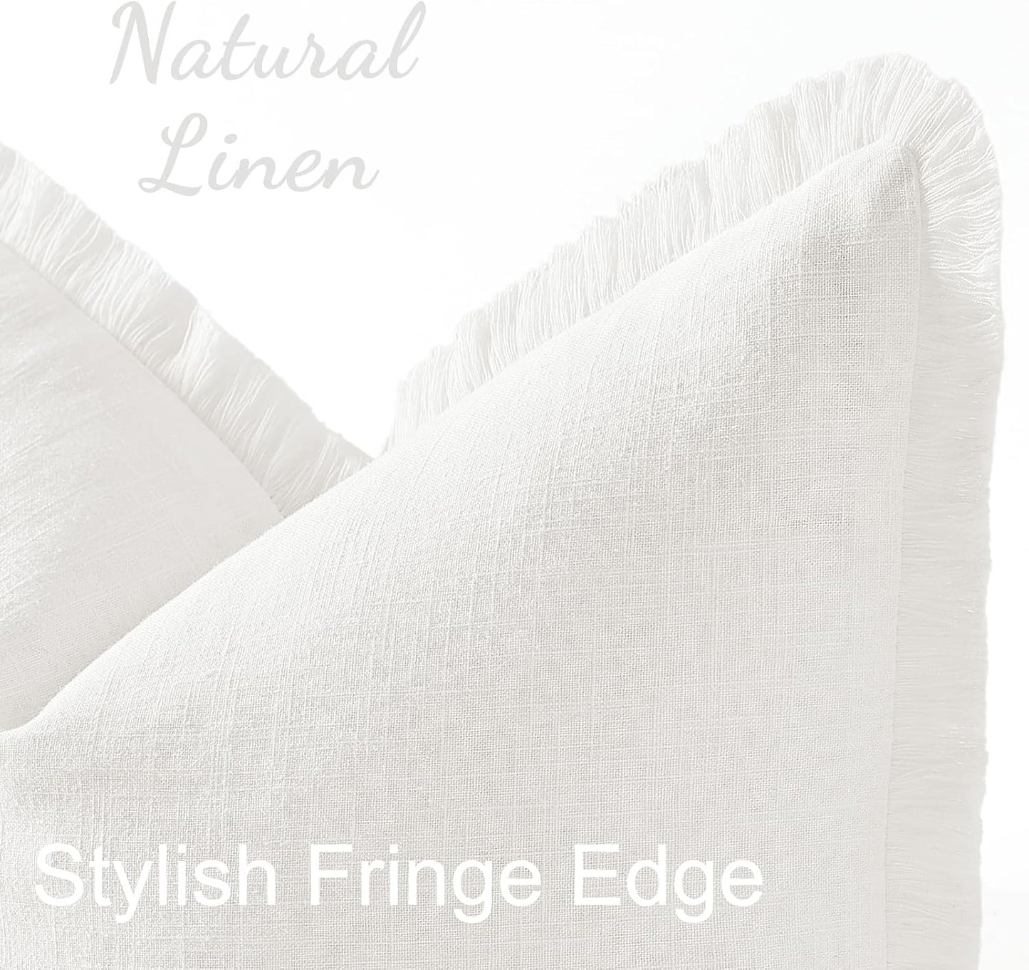Summer Decorative Neutral Linen Fringe Throw Pillow Covers Pillow / Cream White / 18 x 18 / Set of 2