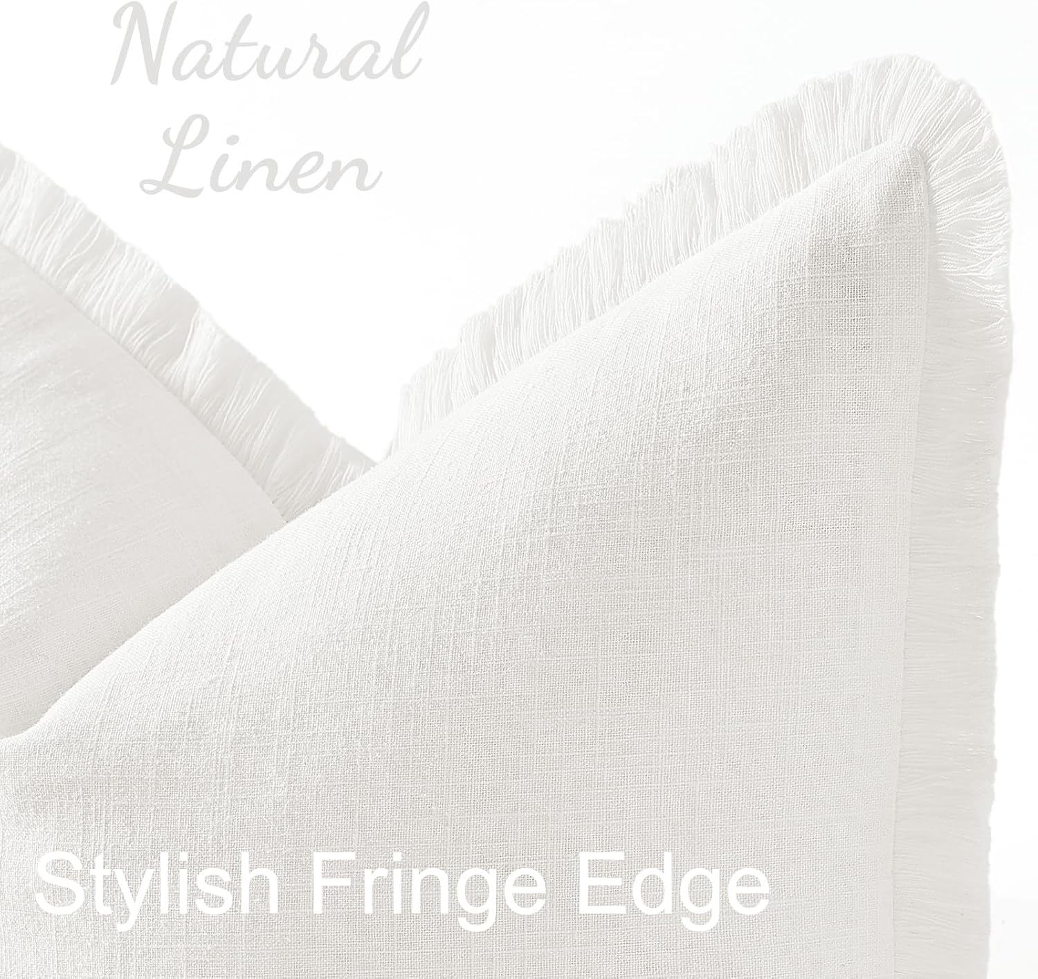 Summer Decorative Neutral Linen Fringe Throw Pillow Covers Pillow / Cream White / 18 x 18 / Set of 2