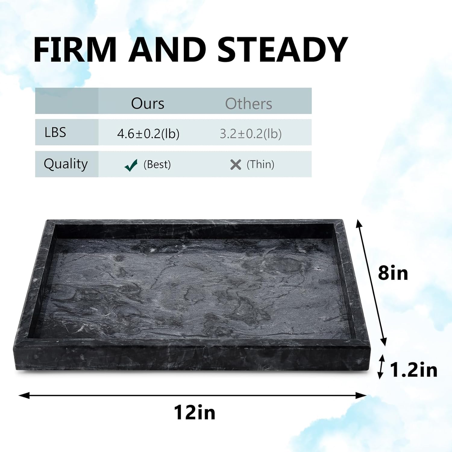 Real Natural Marble Tray / Gray / 12 x 8 x 1.2