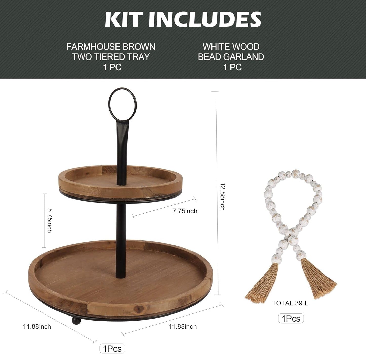 Farmhouse Tiered Tray Decor / Brown