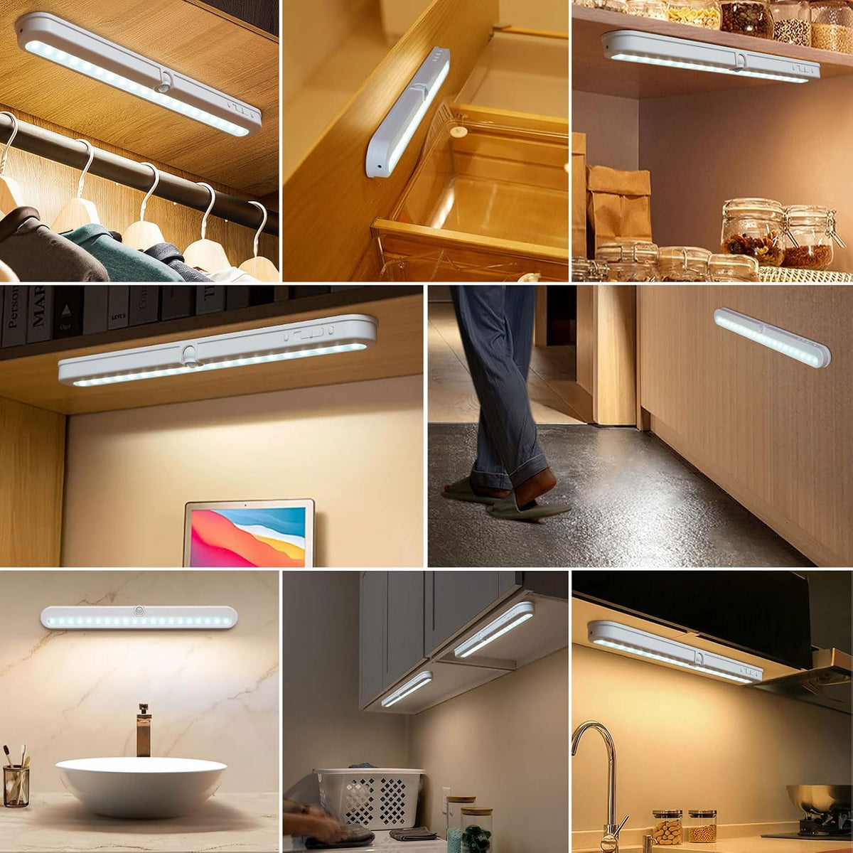 BLS Under Cabinet Lighting, 2200mah Rechargeable Closet Lights Motion Sensored, Battery Powered/DC Cable Plug in LED