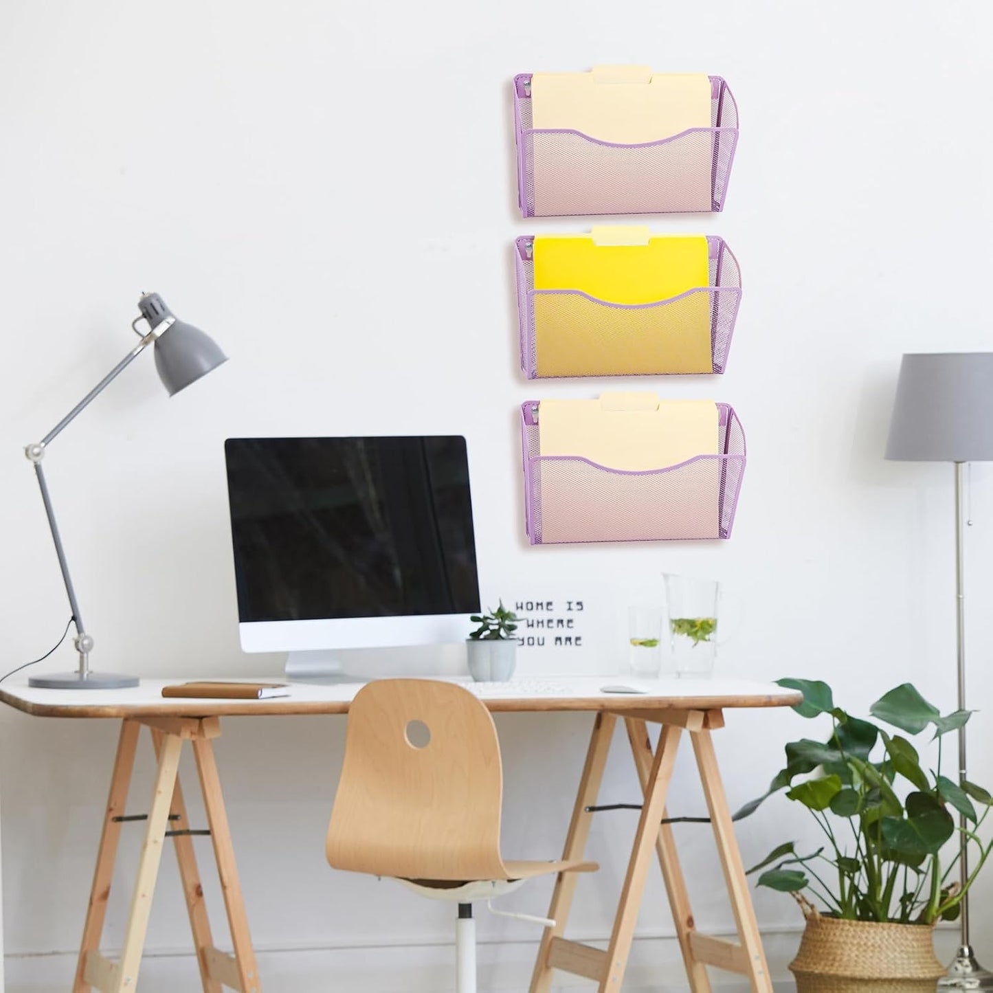 3 Single Pocket Mesh Hanging File Organizer, Vertical Wall Mounted Magazine File Holder, Mount Basket Mail Paper