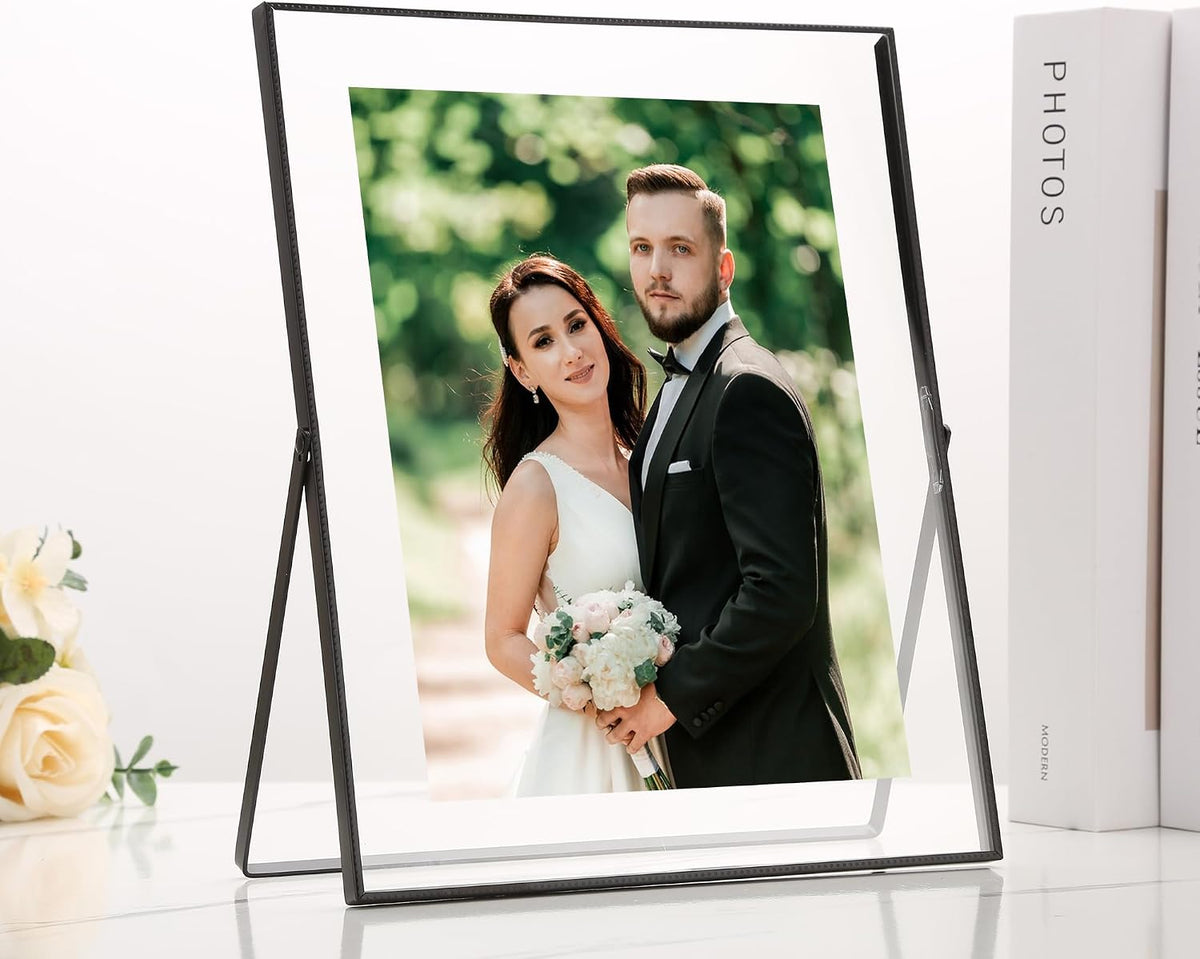 Black 8x10'' Floating Frame Set of 2,For Photo Sizes (5x7'',6x8'' 7x9''),Beautiful Metal Beaded Frames Adjustable