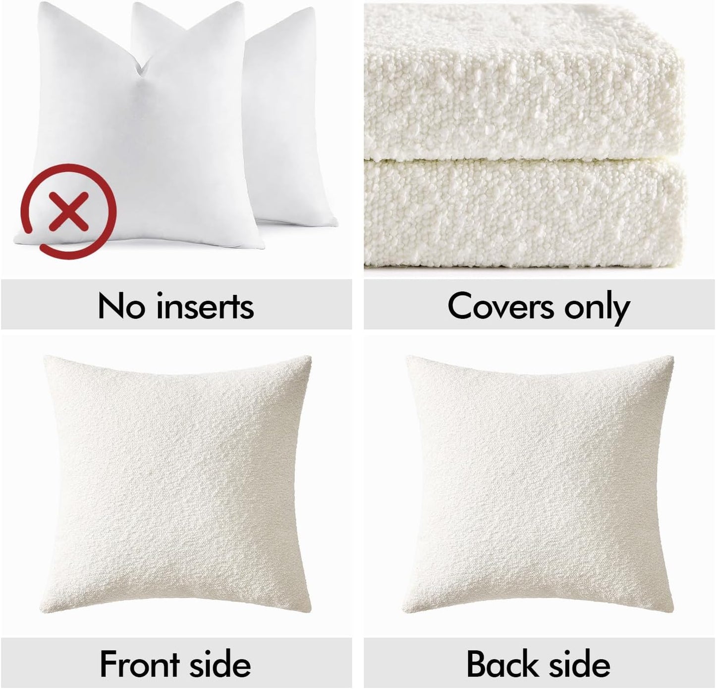 Textured Boucle Throw Pillow Covers Soft Accent Solid Cushion Cases / White / 20 x 20 / Set of 2