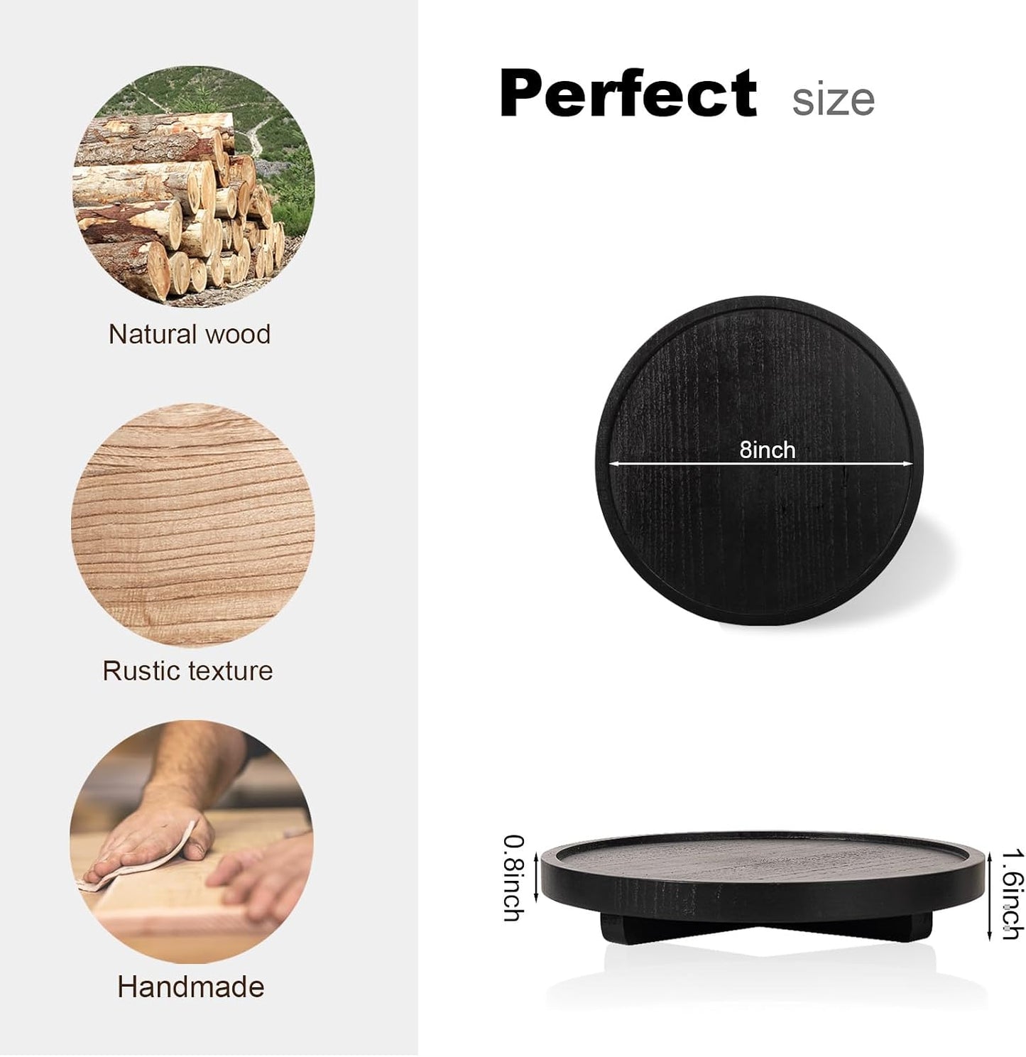Round Decorative Tray Wood Bathroom Counter Organizer Farmhouse Kitchen Decor / Black / Set of 8
