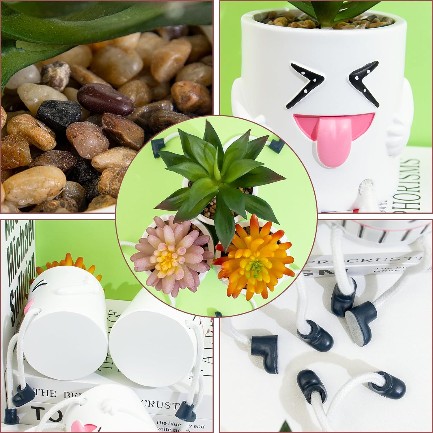 Hanging Leg White Pot Creative Artificial Succulent Plants in Funny / 3set-white / Set of 3