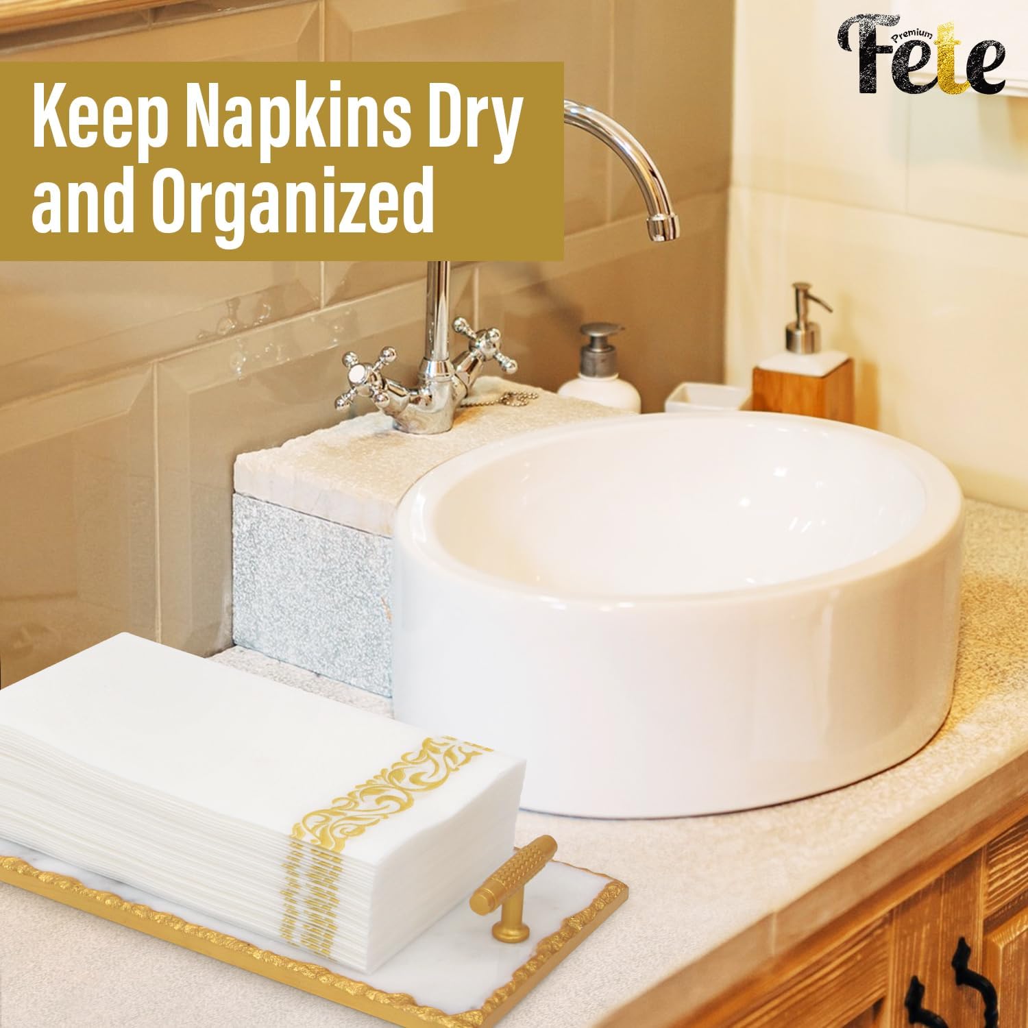 Marble Tray / Guest Towel Holder Tray / Gold Rim