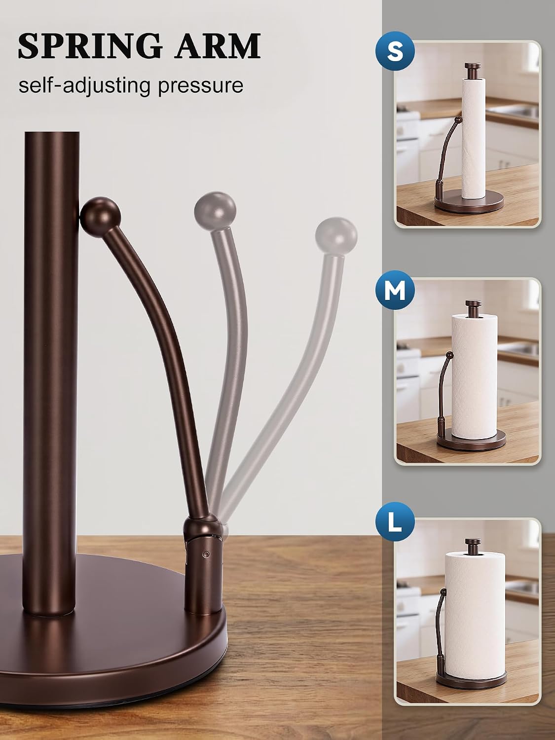 SMARTAKE Paper Towel Holder Countertop, Non-Slip Weighted Base, Bronze | Freestanding Kitchen Roll Dispenser, Rustproof