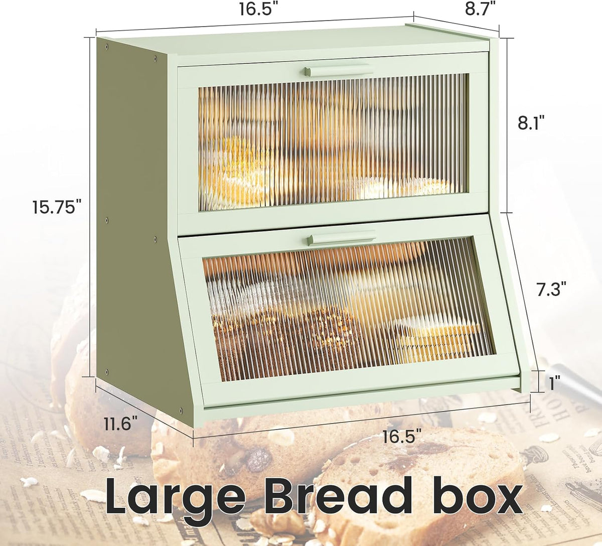 GHWIE Double Layer Bamboo Bread Box for Kitchen Counter,Large Capacity Bread Storage Bin,Bread Container with Acrylic