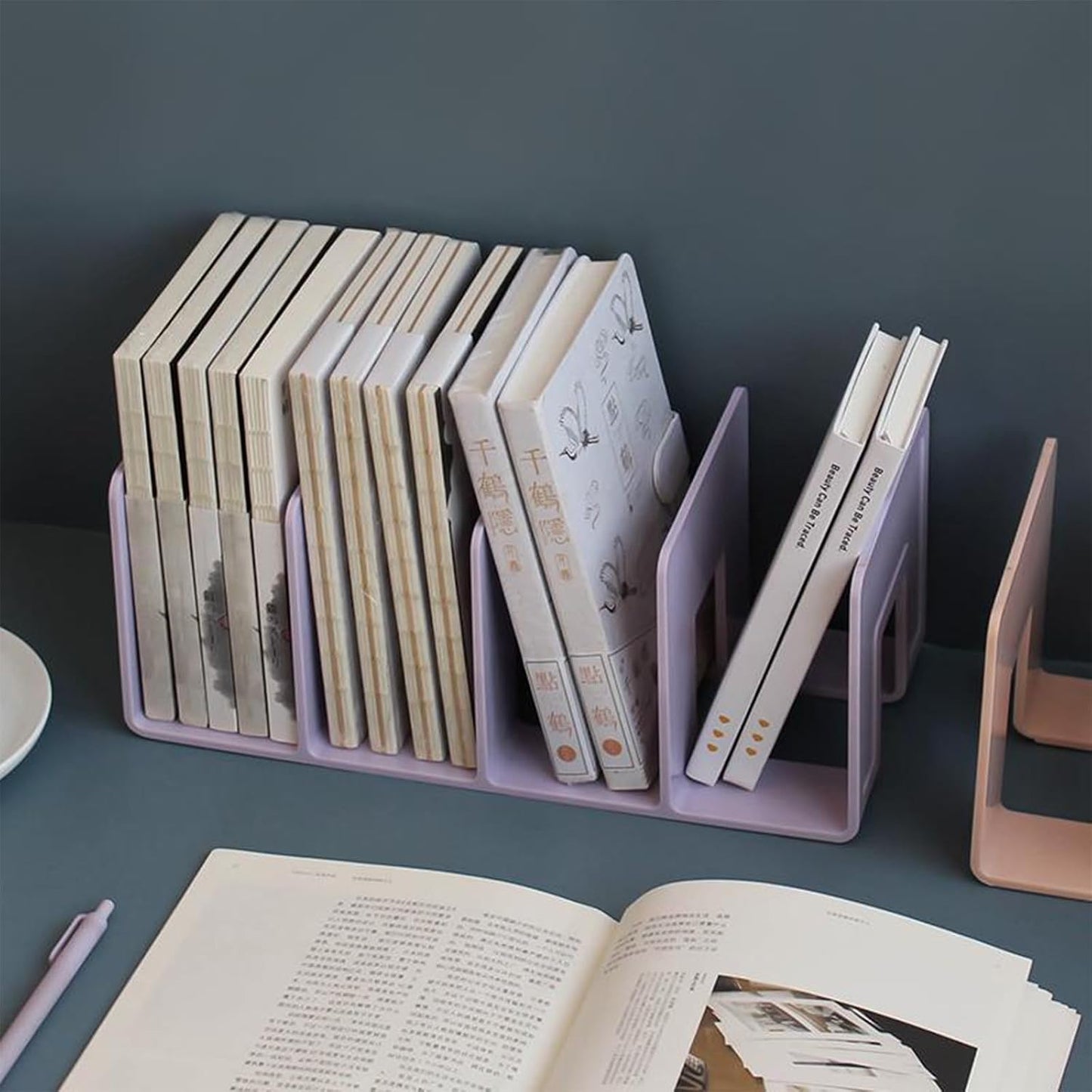 2PCS Acrylic File Organizer for Desk, Desktop Document/Mail Organizer, 4 Compartments Plastics Invisible Bookshelf