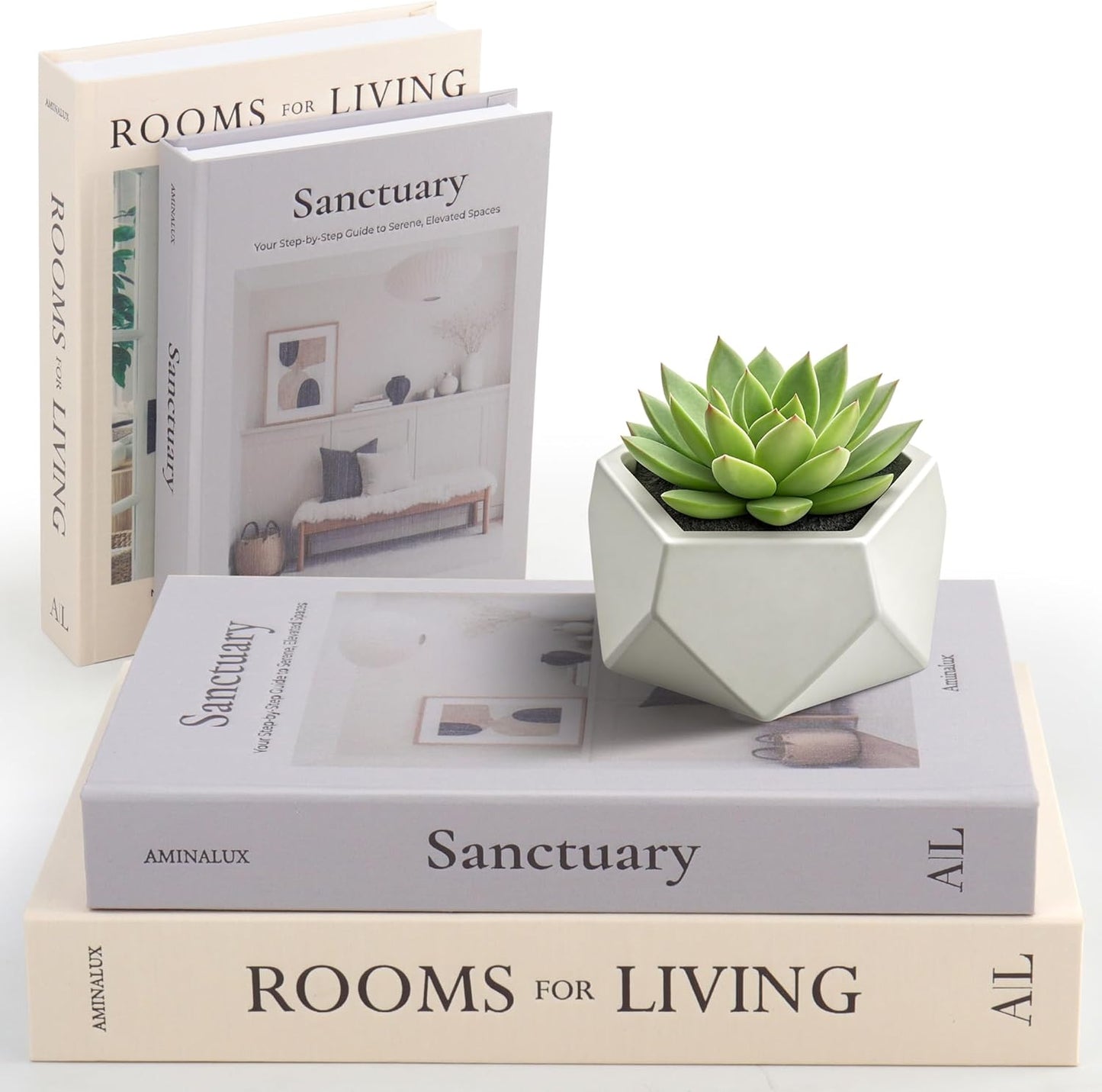 Faux Linen Book Boxes / Cream/gray / Set of 2
