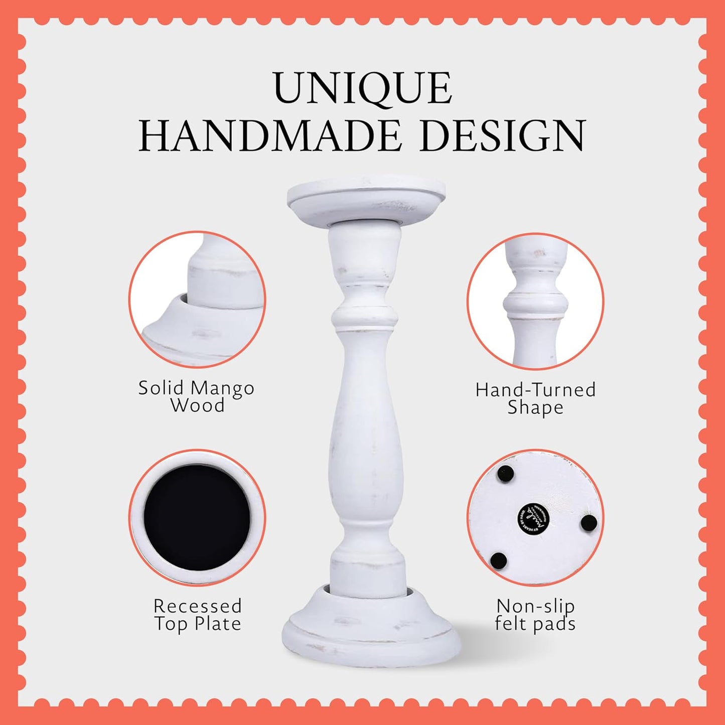 Tuli Mango Wood Candle Holders - Shabby White, Set of 3 | Hand-carved candle holders for table, mantel and living room