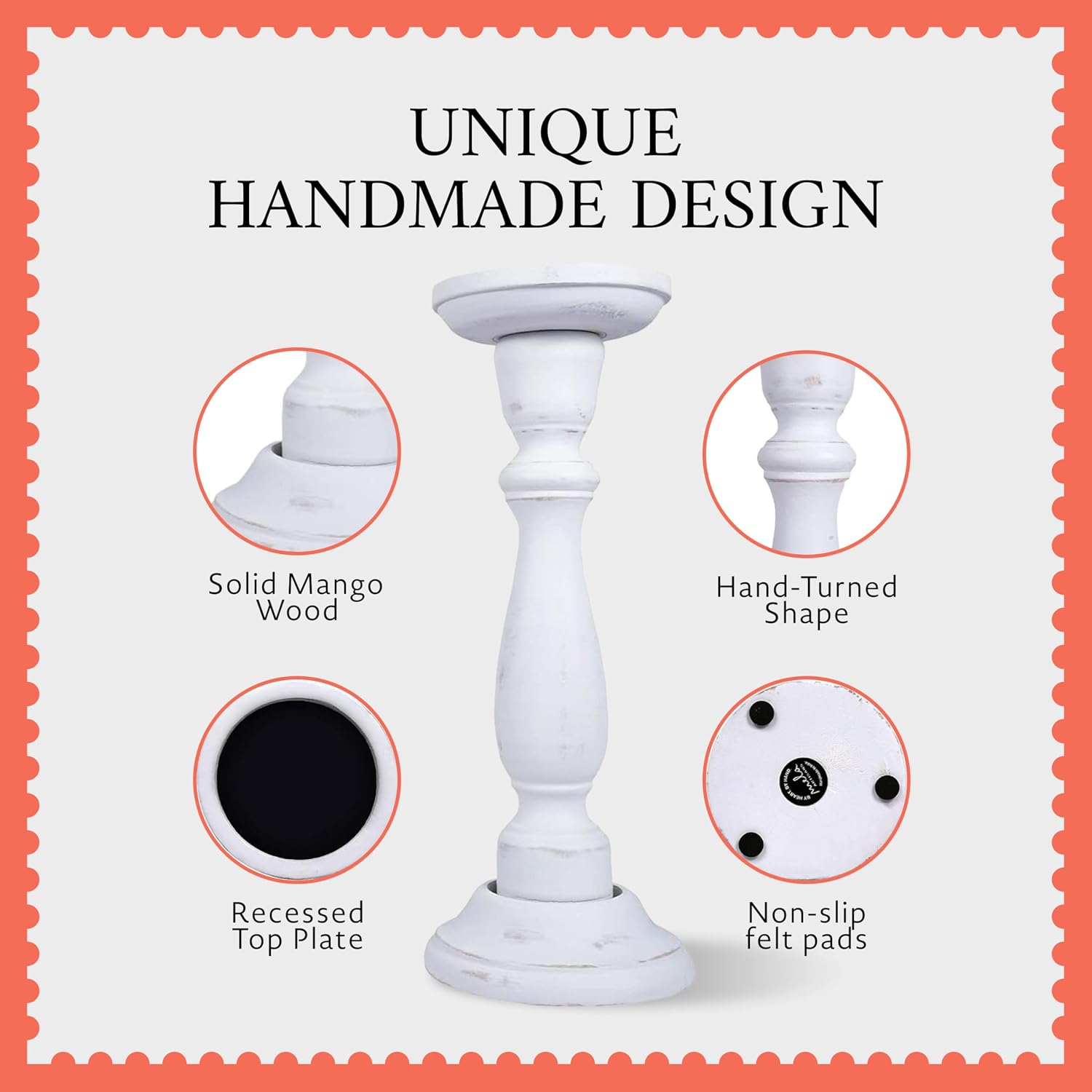 Tuli Mango Wood Candle Holders - Shabby White, Set of 3 | Hand-carved candle holders for table, mantel and living room