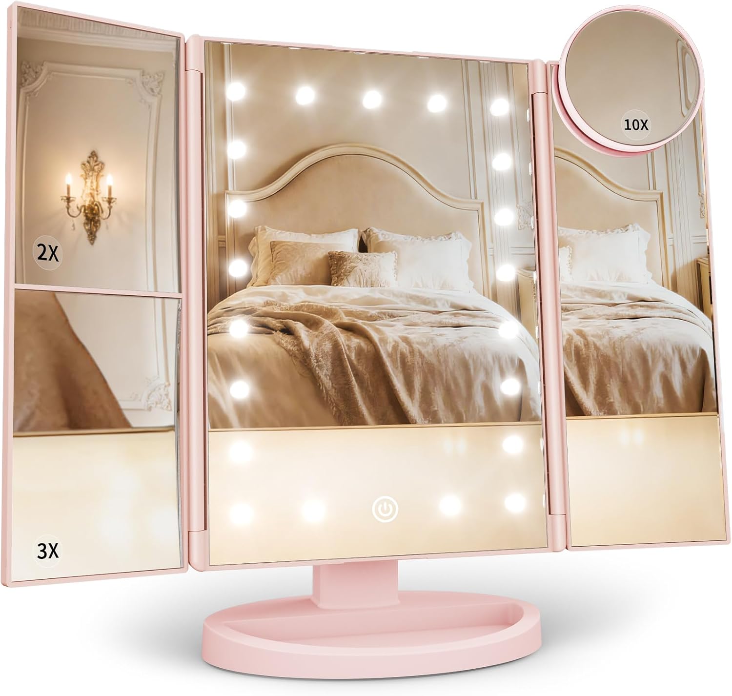 HUONUL 2X/3X/10X Magnifying Vanity Mirror with Light, Trifold Makeup Mirror