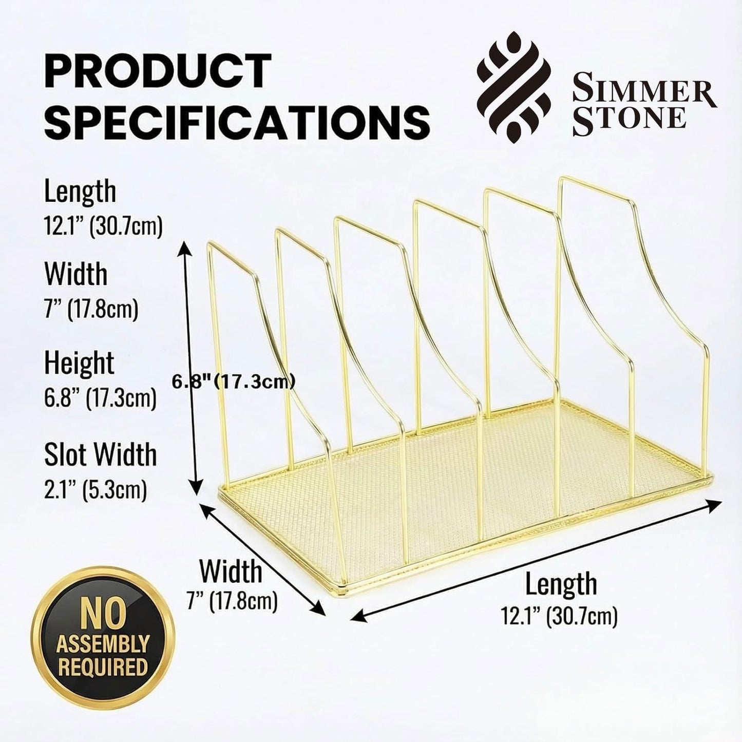 Gold Binder Organizer for Desk, 5 Slot Metal Wire Vertical File Sorter with Mesh Bottom, Large Desktop Magazine Holder