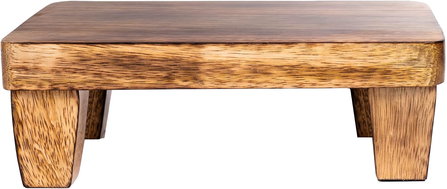 Wooden Tray Pedestal Decor / Dark Polished Mango Wood